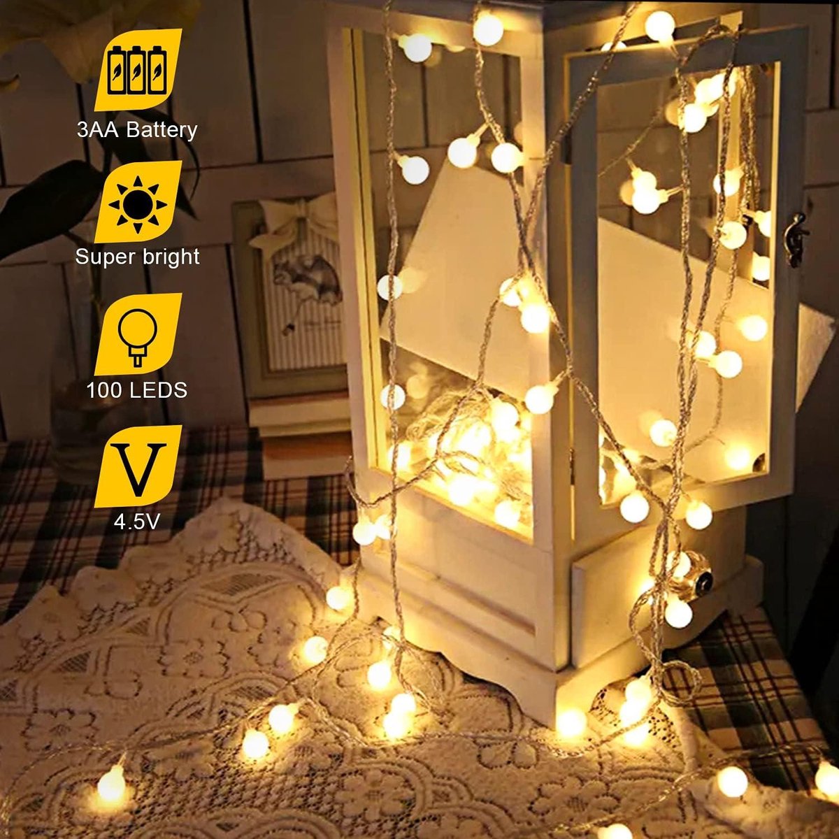 Kerstverlichting Led-lichtsnoer buiten batterij 105 m 100 leds lichtketting binnen buiten afstandsbediening 8 modi waterdicht Kerstverlichting bruiloft Kerstmis balkon