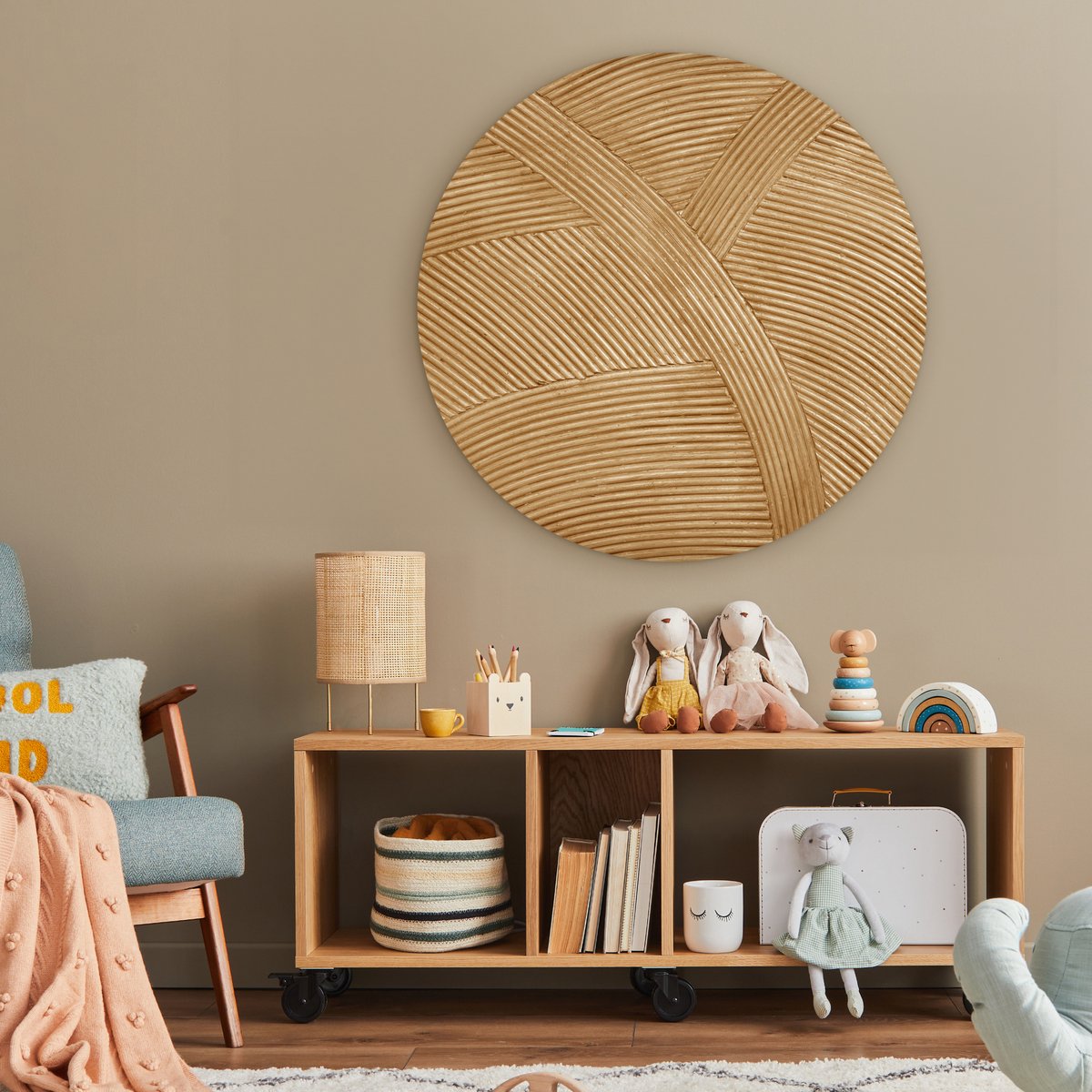 WallCircle® Wandcirkel 90 x 90 cm - Muurcirkel Structuur - Natuur - Rotan Kunst - Natuurlijk Modern - Muurdecoratie woonkamer - Wanddecoratie slaapkamer - Kamer decoratie accessoires - Ronde schilderijen - Woonaccessoires cirkel binnen