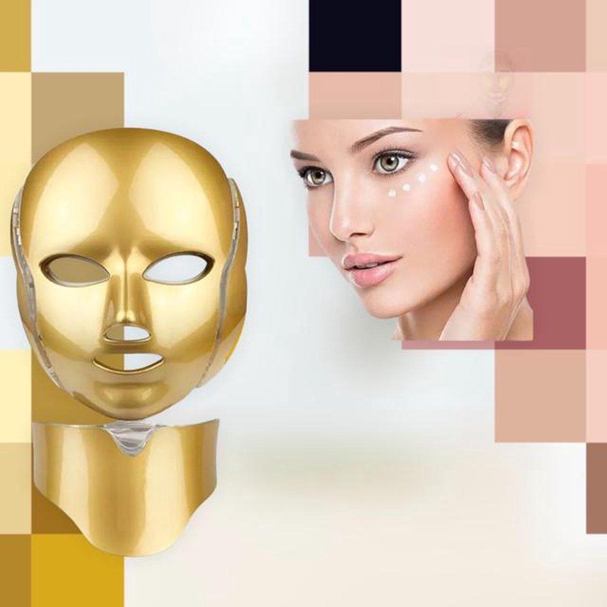 VENEUX® 7-in-1 LED-gezichtsmaskermachine – Huidverjongingsapparaat – Lichttherapielamp – Tegen rimpels, acne en puistjes – Goud