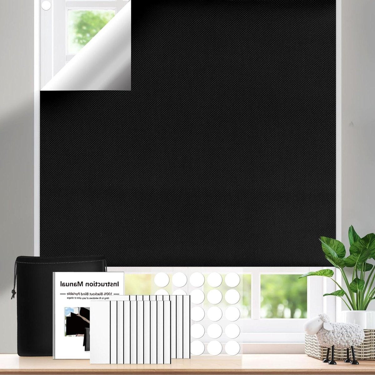 Portable blackout blind 300x145cm - Custom cut - Blackout material - Rod on window - Blackout curtains for bedroom - Nursery - Loft - Travel - Camper - Car blackout blind suction cups