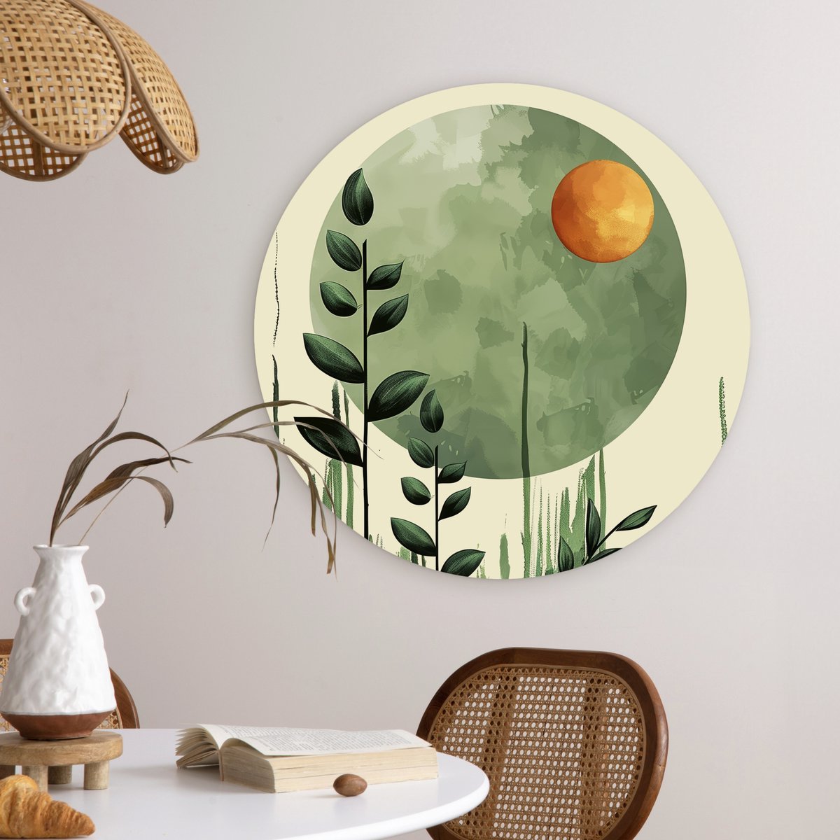 WallCircle® Wandcirkel 60x60 cm - Muurcirkel Abstract - Natuur - Kunst - Zon - Modern - Muurdecoratie woonkamer - Wanddecoratie slaapkamer - Kamer decoratie accessoires - Ronde schilderijen - Woonaccessoires binnen cirkel
