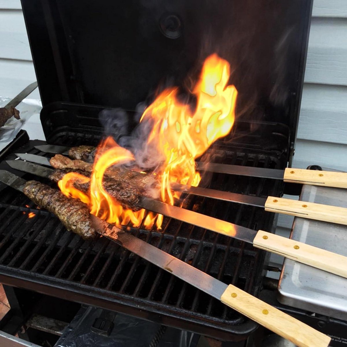 Adana spiesen kabobs shish kebab - grillen metalen roestvrijstalen BBQ spiesen - kebab spiesen brede set zak (60cm lang 2,5cm breed)
