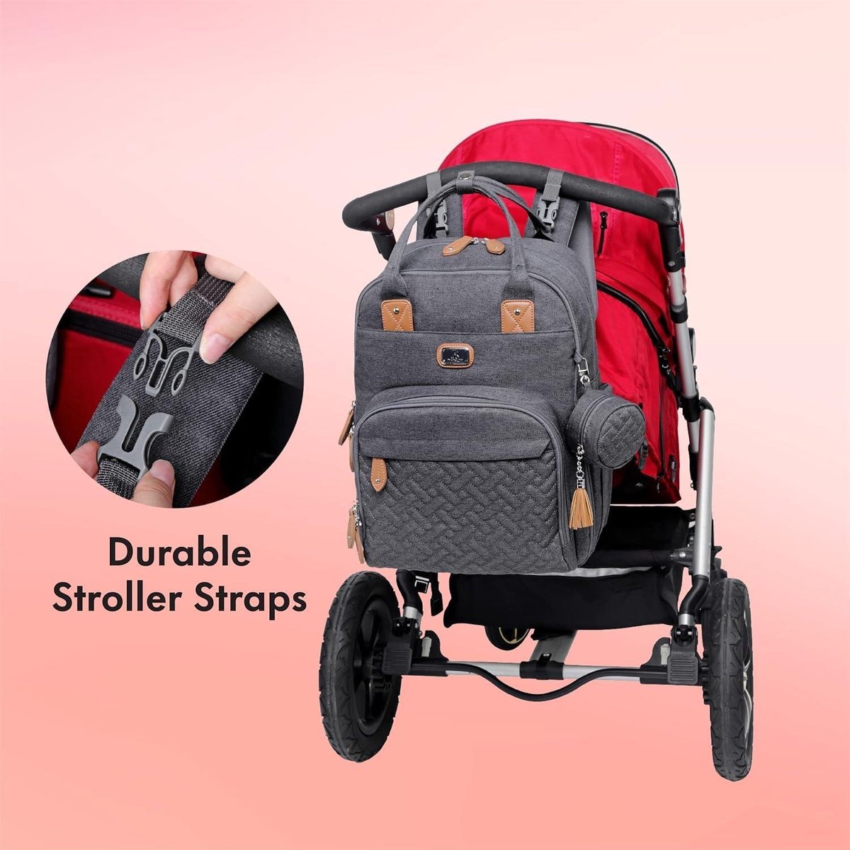 Diaper backpack - large size - includes portable changing pad and pacifier holder - dark gray