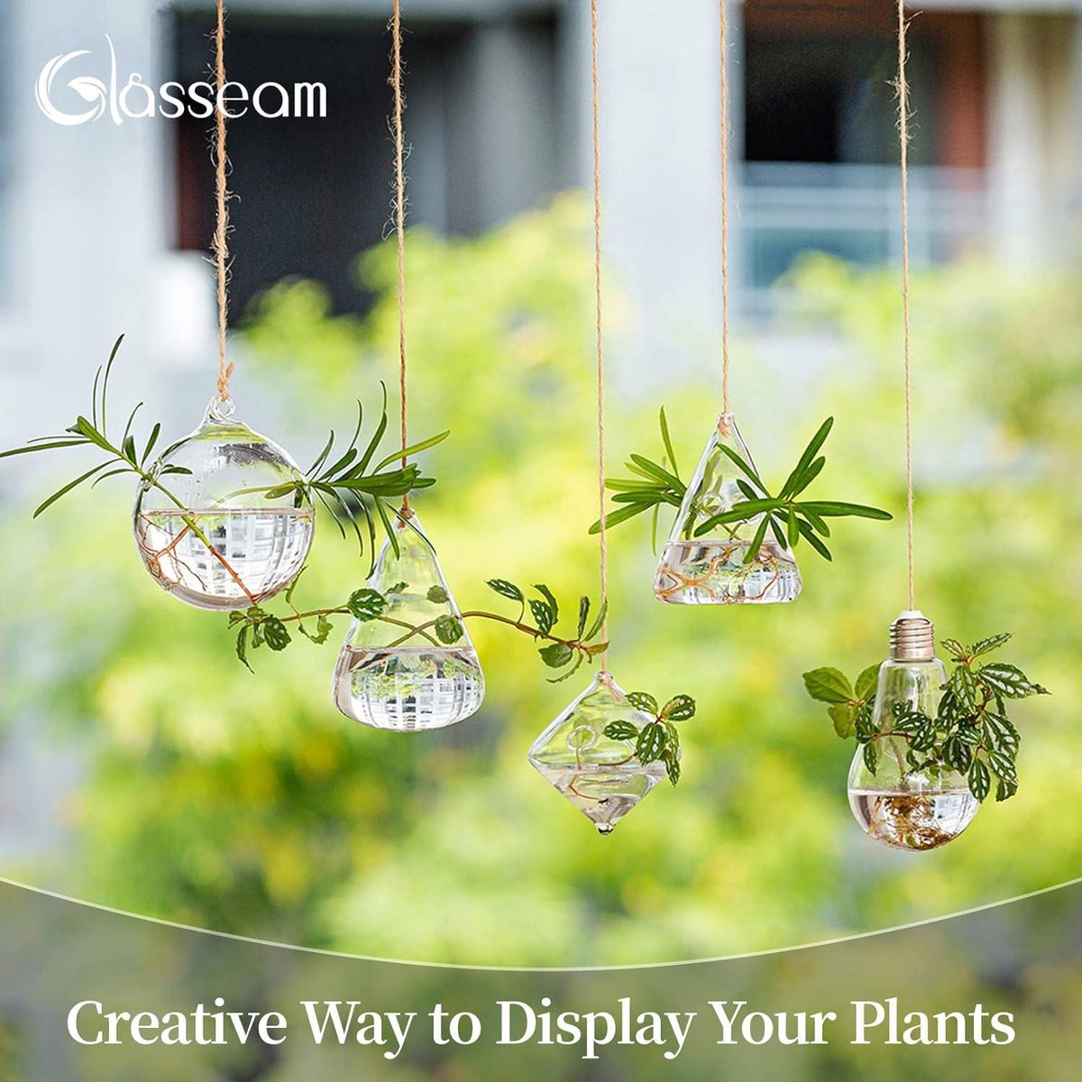 Large Hanging Planters Water Air Plant Succulent Containers Terrarium Kits Candle Holder - Indoor Outdoor - 2 Holes - 5 Pcs/Set with Strings Rope for Home Garden Balcony