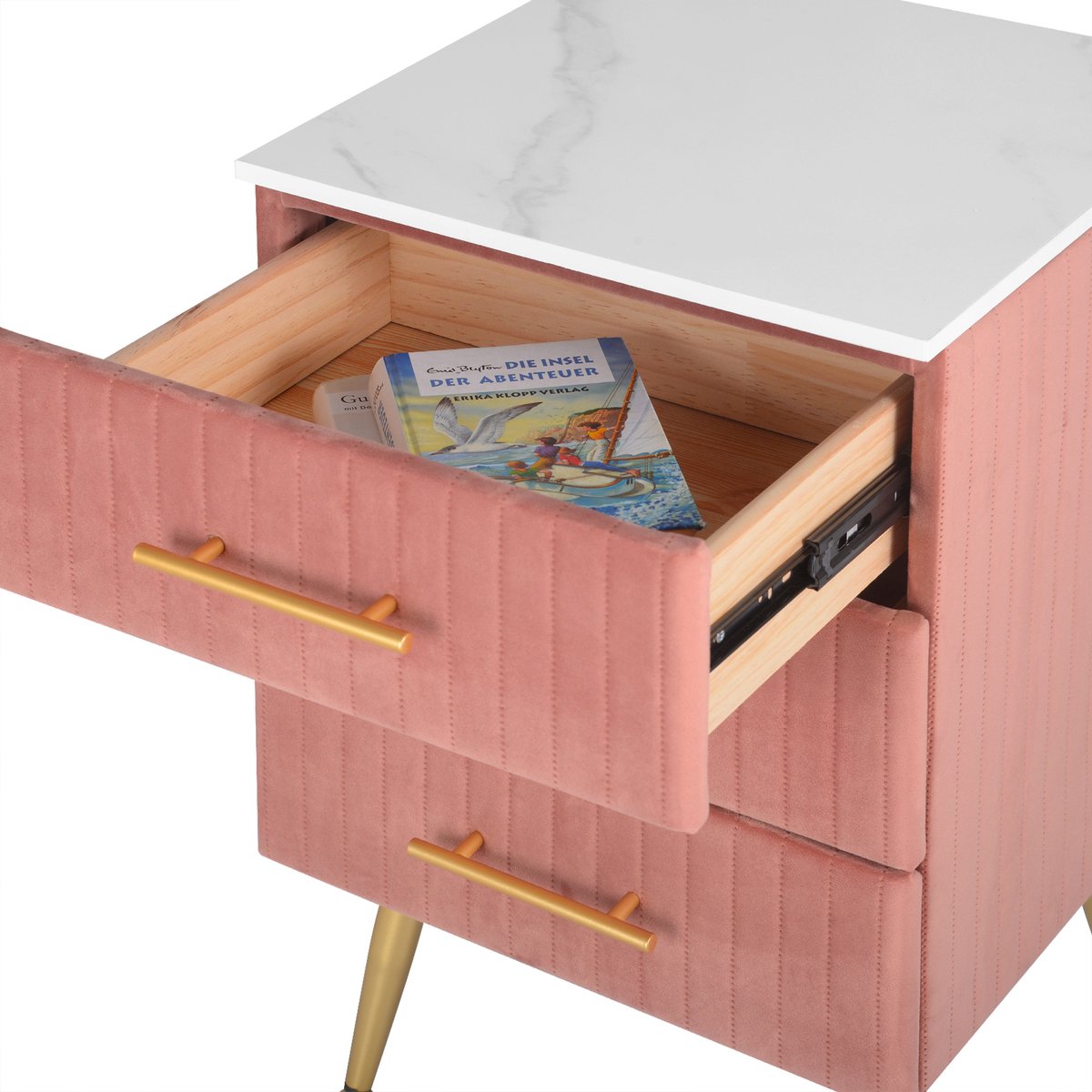 Nachtkastje - Luxe Salontafel - Fluweel - Bijzettafel - Industrieel - Velvet Nachtkastje - Roze/Goud