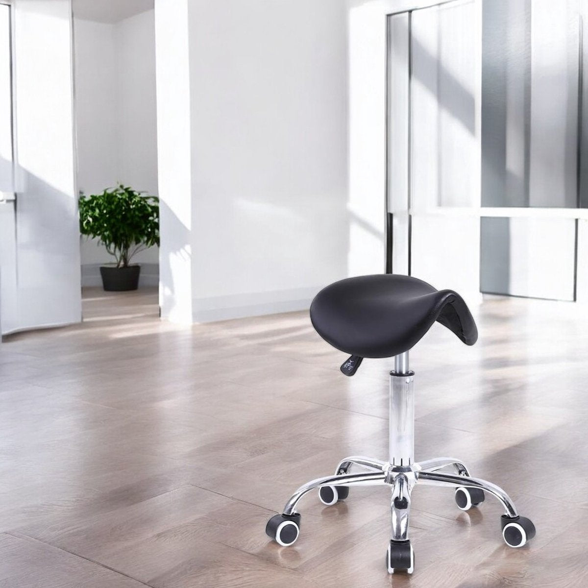 Make-up Stool - Adjustable up to 65 cm - 5 Wheels - Black with Silver - Dressing Table Chair - Dressing Table Stool
