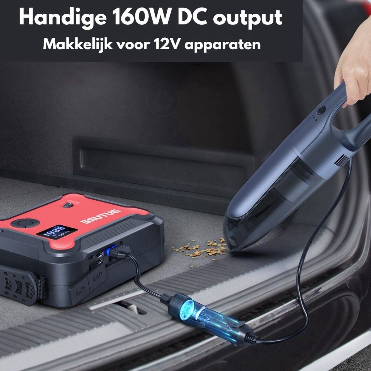 Buture Jump Starter for Car - Jump Starter - Jump Starter 5 in 1 - Jump Starter Power Bank 26800mAh - Red/Black - Jump Starter incl. Compressor