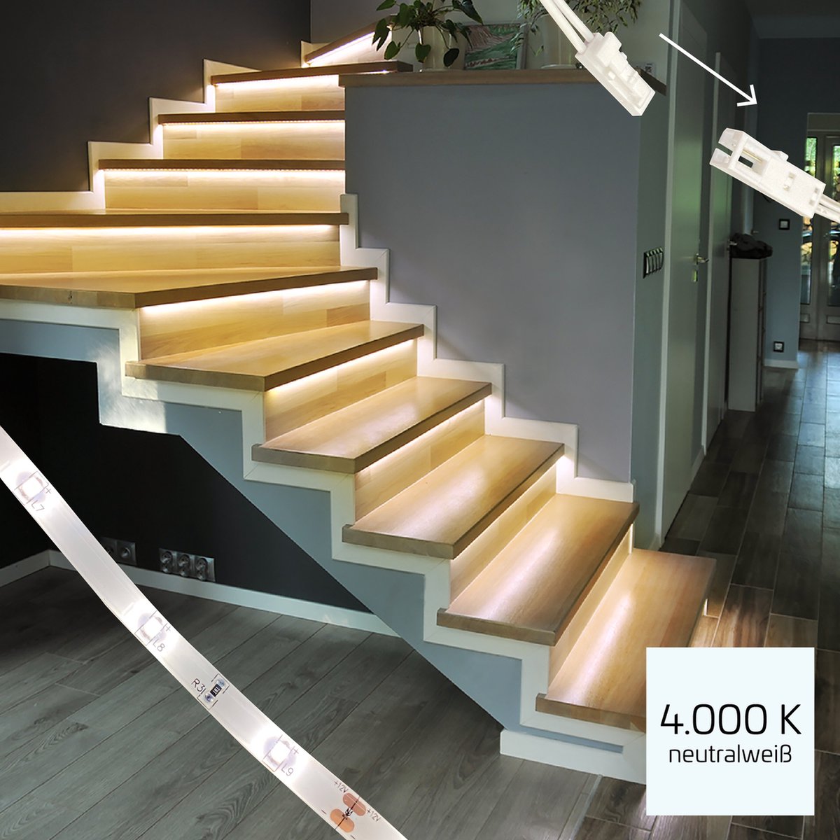 LED Stair lighting set with motion sensor - 15 x LED strip 80 cm - Cool white light