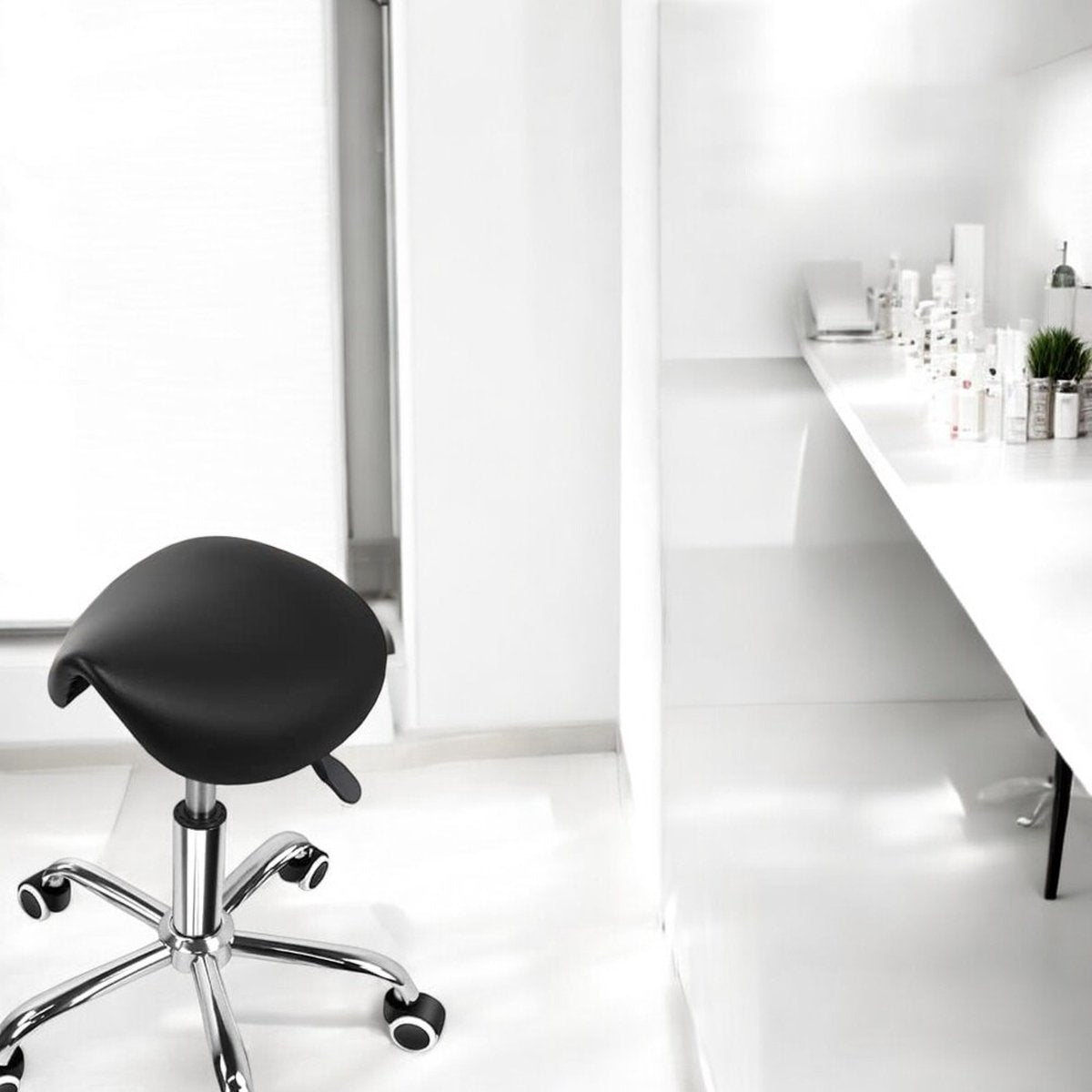 Make-up Stool - Adjustable up to 65 cm - 5 Wheels - Black with Silver - Dressing Table Chair - Dressing Table Stool