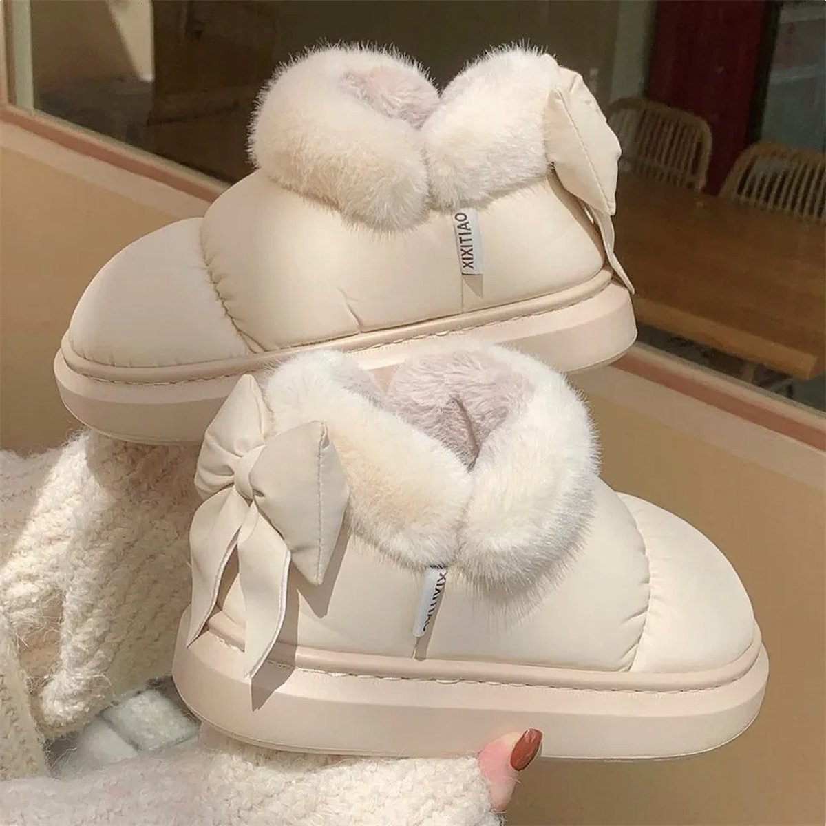 Cute Warm Ankle Boots for Ladies with Bow – Plush Waterproof Short Snow Boots for Winter 2024 (Size 38-39) | Ladies Ankle Boots, Warm Winter Boots, Fashionable Snow Boots