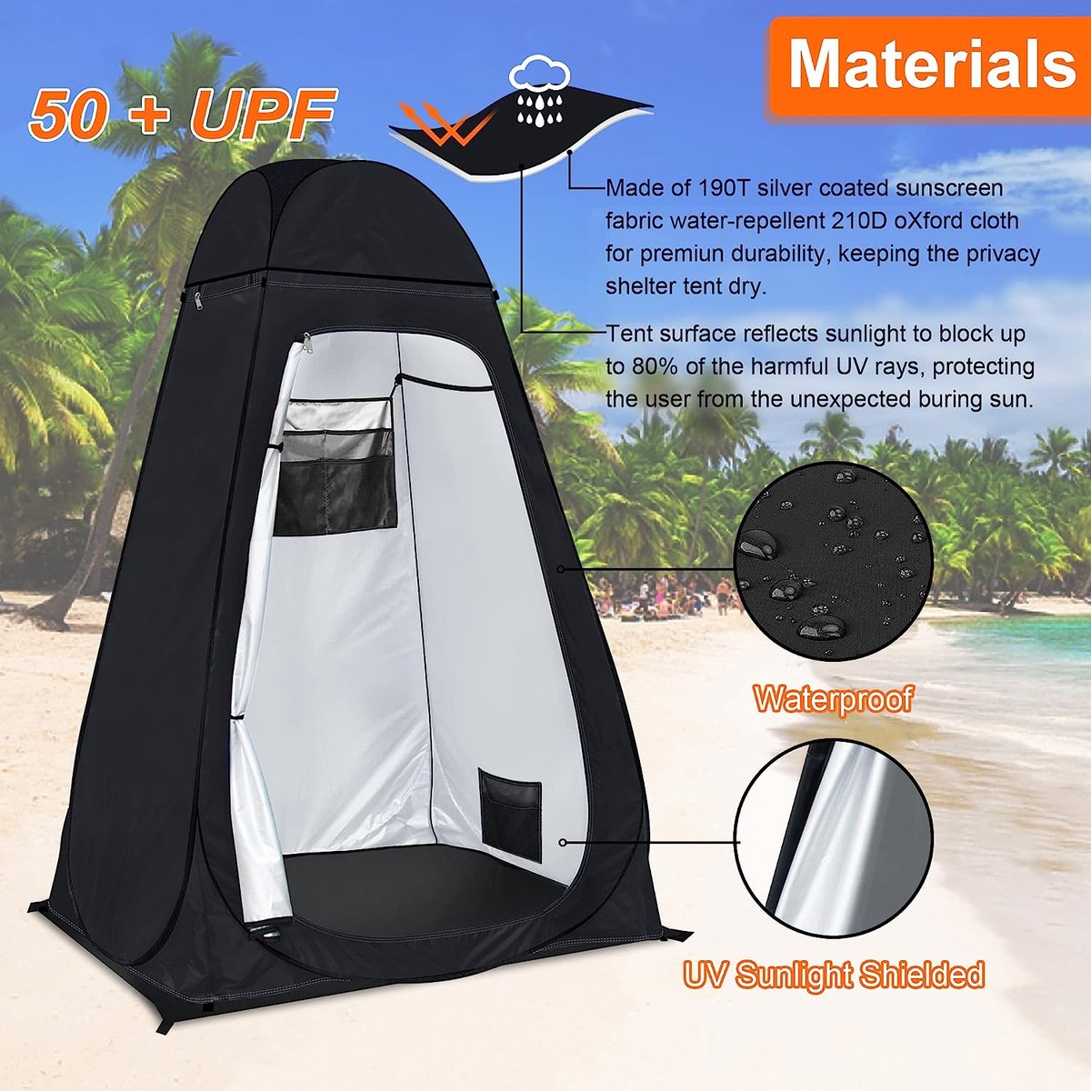 Camping Toilettent, Douchetent, Pop-up Omkleedtent, Privacy Toilet Kleedkamer Opbergtent, Mobiele Outdoor Toilettent voor Camping & Strand, met Draagtas (UV 50+)
