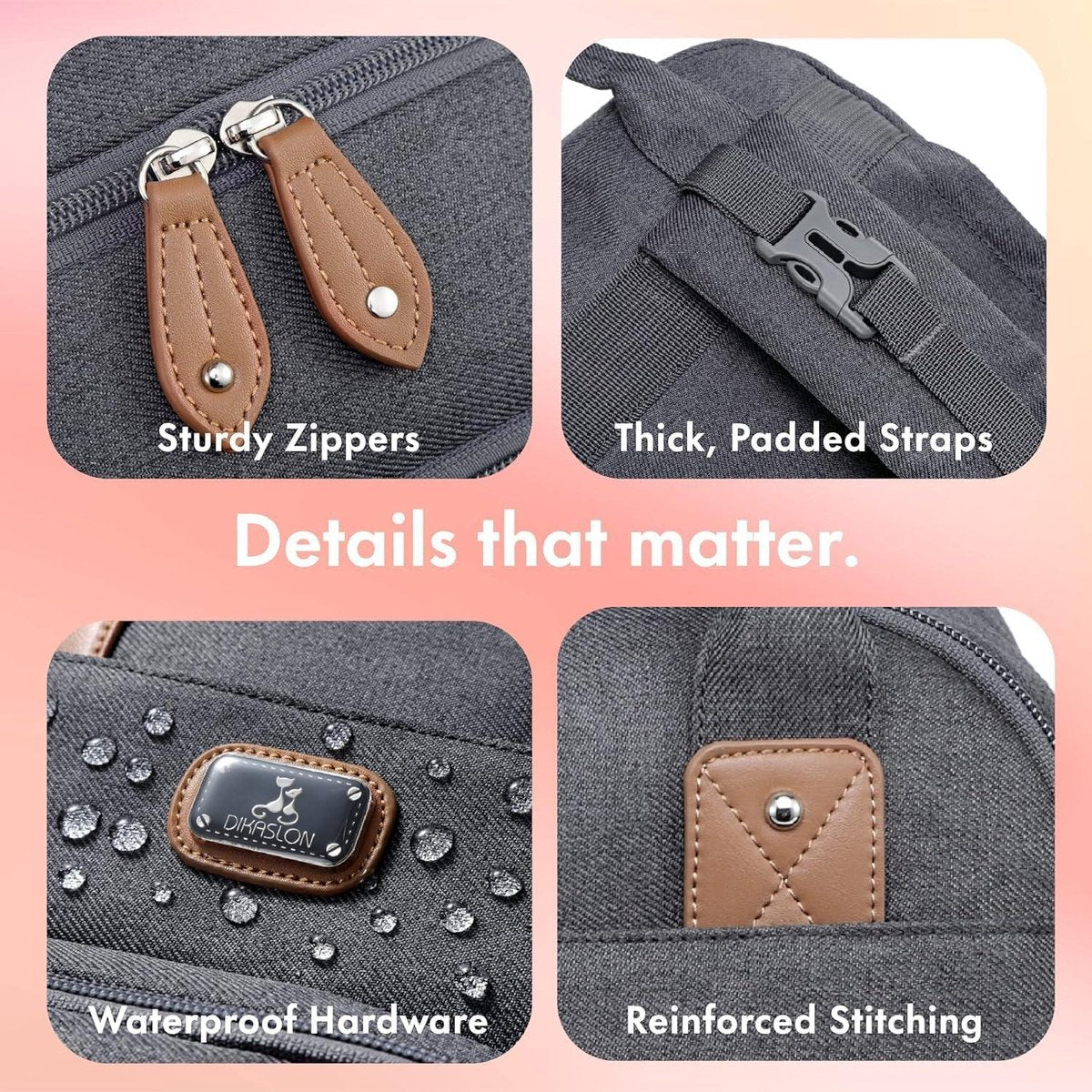 Diaper backpack - large size - includes portable changing pad and pacifier holder - dark gray