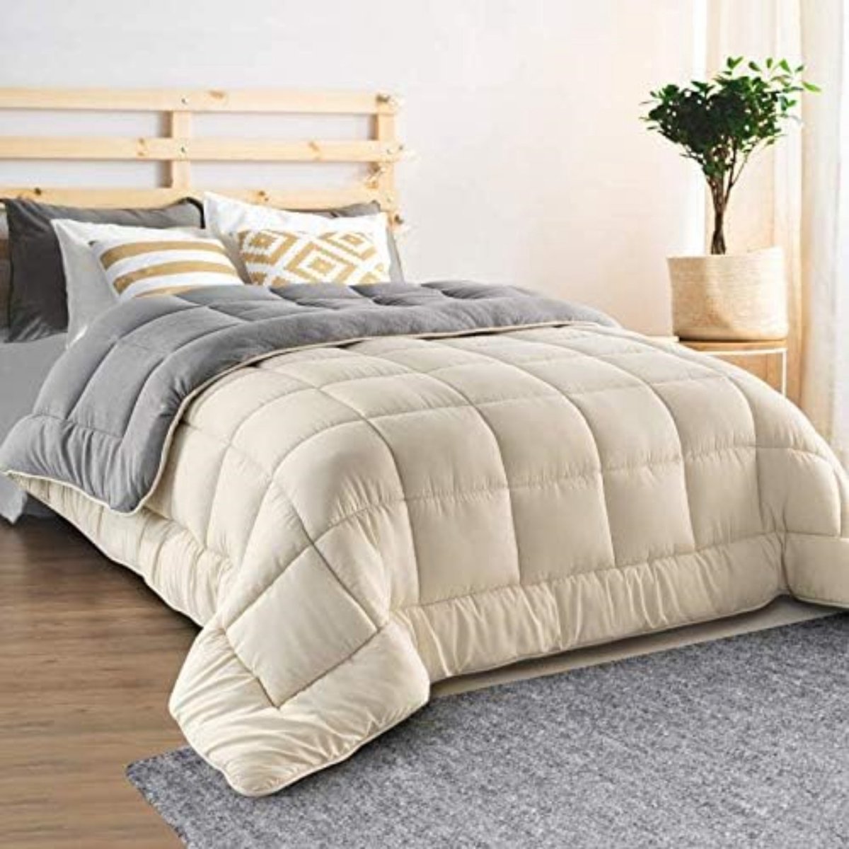 Dekbed, 140 x 200 cm, tweezijdig fleece, grijs en crÃ¨me, 400 g