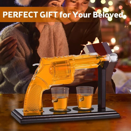 Whisky Karaf Set - Pistool Revolver Bar Set met 2 Glazen en Standaard