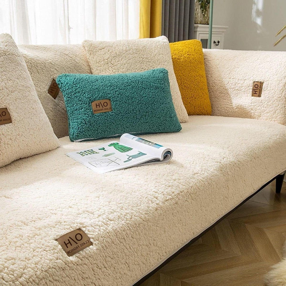 Bankhoes stretch 3 zitsbanken - Sofahoes hoezen - hoekhoes - 1-2-3-4-zitsbank - L-vormige - fluwelen - bankbescherming - antislip - hoes - chaise longue - wasbaar - sectionele bank - Beige - 70 x 180 cm - Rechthoekig