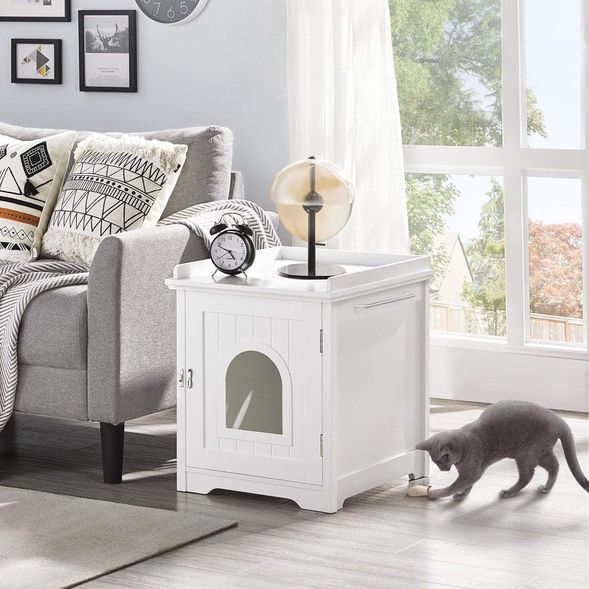 Cat Furniture - Litter Box Enclosure - Cat Cabinet - Cat Crate - Cat Cage - Cover Up - White Wood