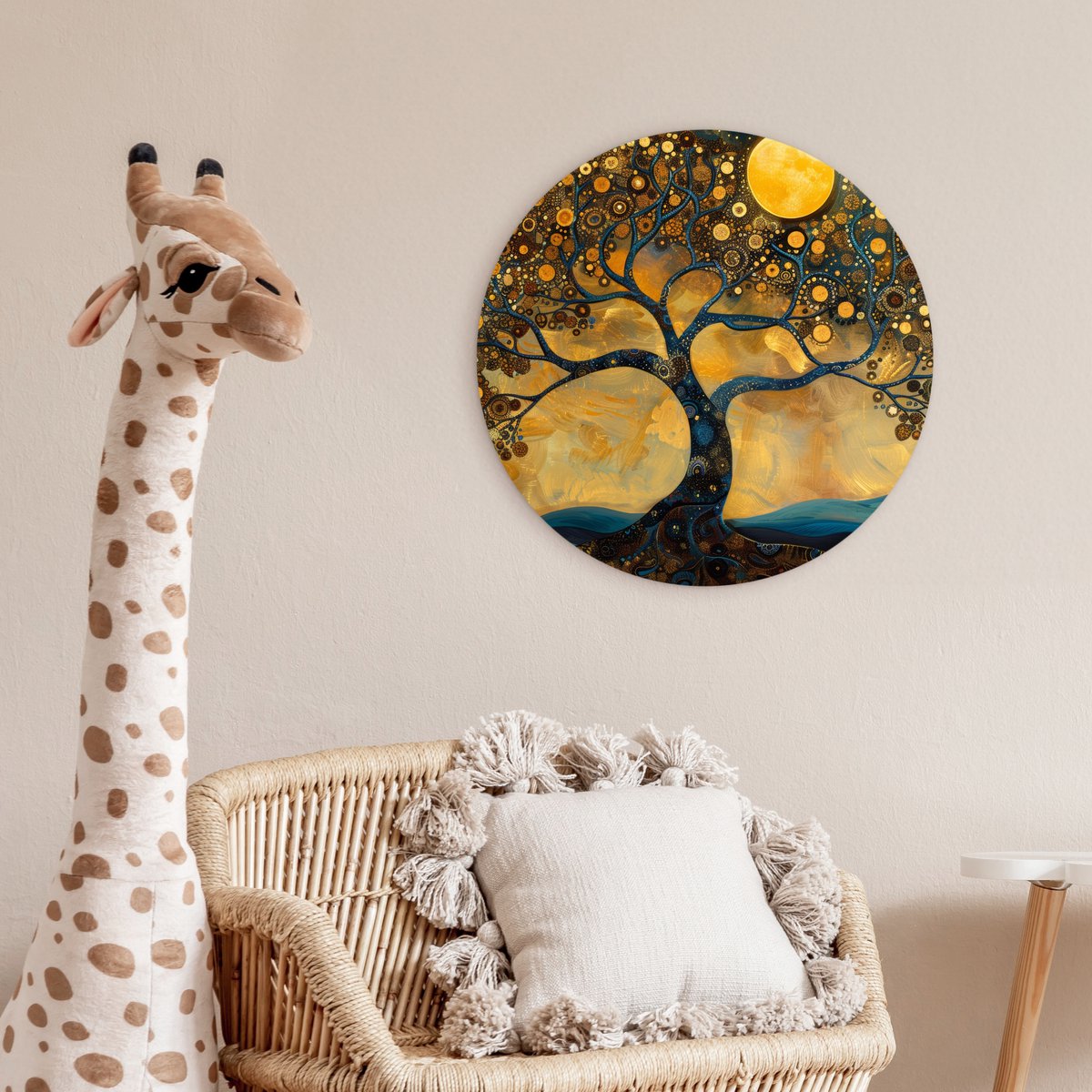 WallCircle® Wandcirkel 60x60 cm - Muurcirkel Boom - Industrieel - Abstract - Geel - Planten - Maan - Natuur - Muurdecoratie cirkel woonkamer - Wanddecoratie slaapkamer - Kamer decoratie accessoires - Ronde schilderijen binnen