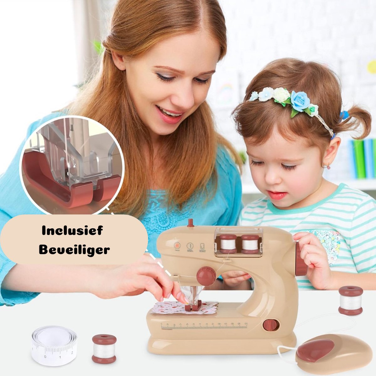 Kindernaaimachine - Naaimachine - Met Voetpedaal - 12,7 x 2,5 x 10,2 CM - Beige
