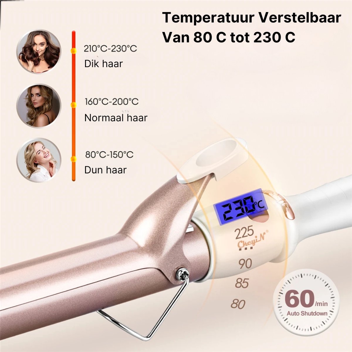 P&P Goods Krultang – Golvenkrultang – Haarborstel – Heteluchtborstel – Hairwrap – Airstyler – Kort & Lang Haar – LED Display – Antislip Handvat – 30 Verschillende Temperatuurinstellingen – Keramisch – Wit