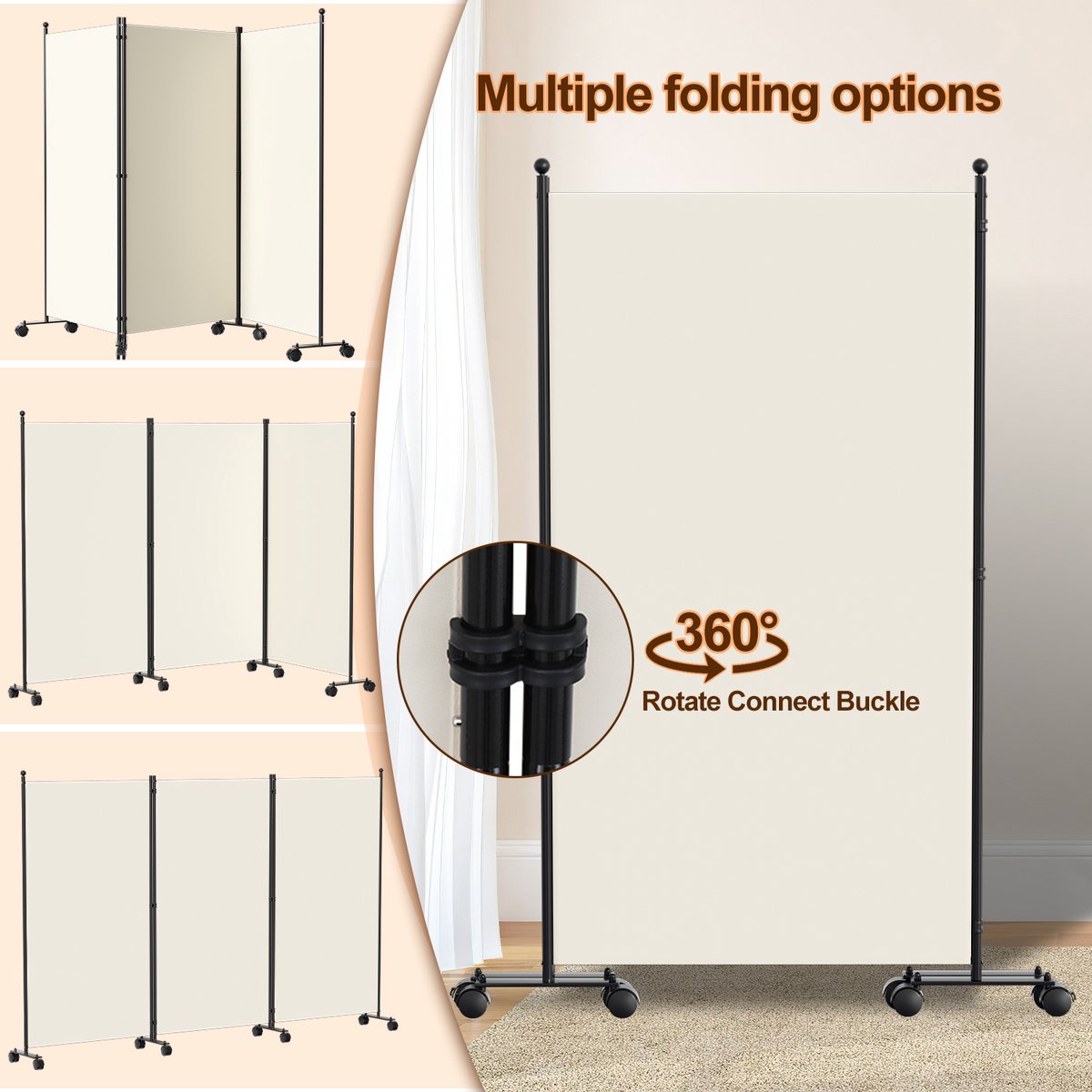 Room divider on wheels with 1 panel - 187 x 181 cm - Room divider Garden Spanish Wall Divider Beige