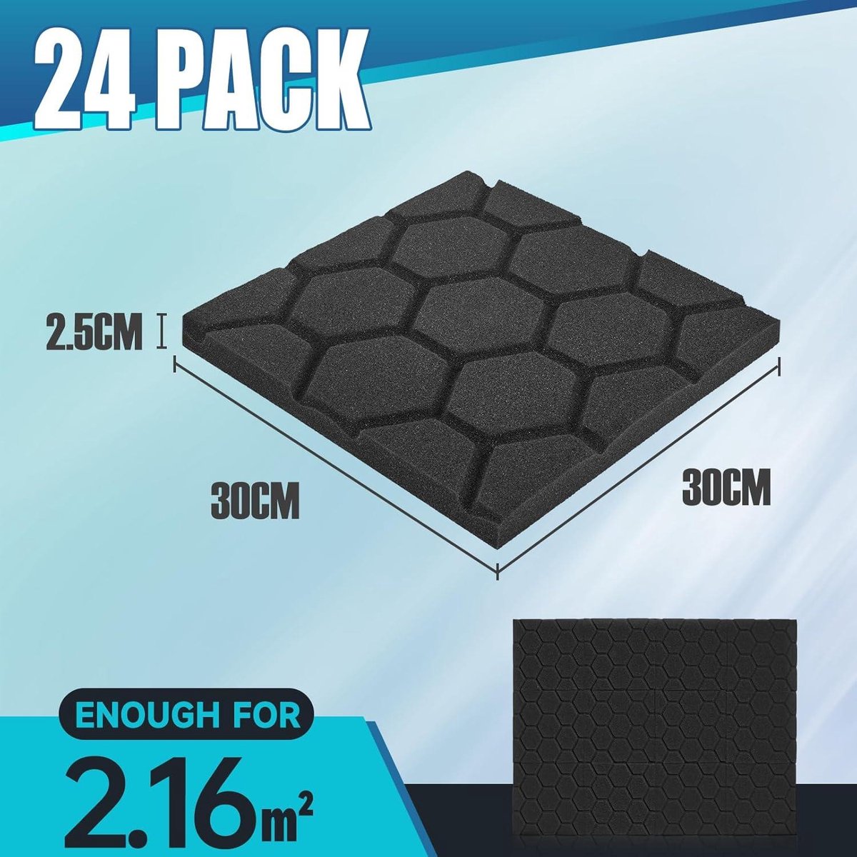 24 geluidsabsorberende akoestische panelen - 30x30x25cm - geluidsisolatiemat voor podcaststudio en gaming - zwarte akoestische panelen