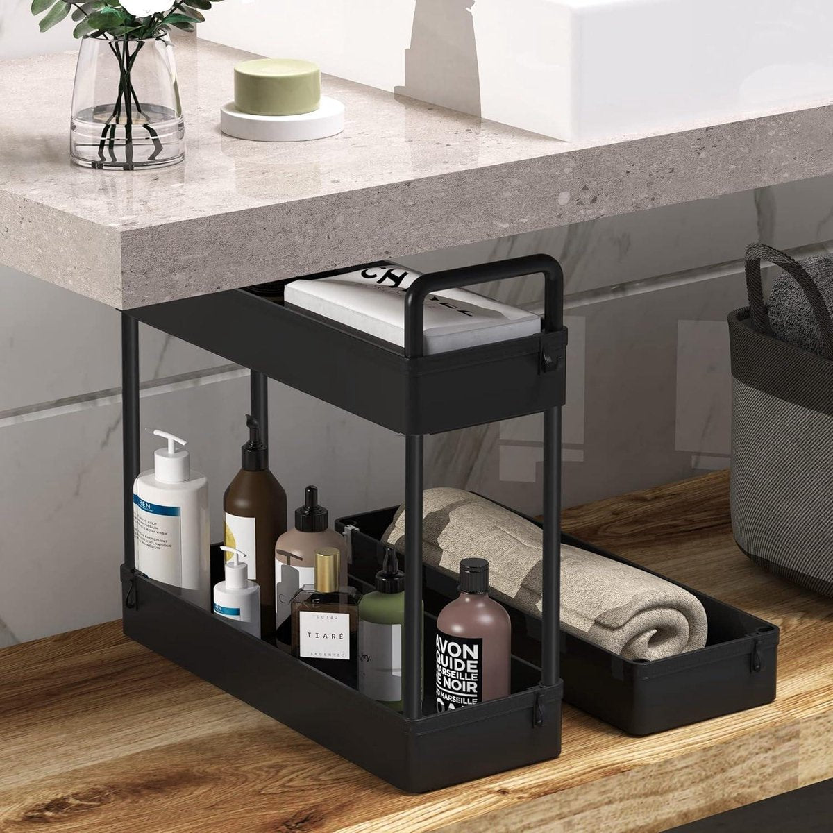 Opbergtrolley – 3-laags – Uitschuifbaar – Zwart – Keuken Badkamer Slaapkamer Wasrek