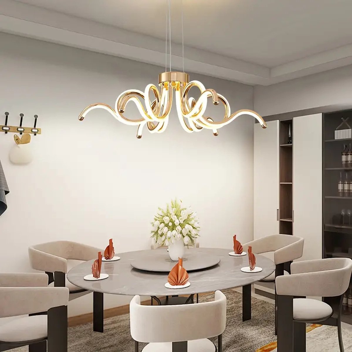 LuxiLamps - Spider Hanglamp - Goud - 60 cm - Kroonluchter - Licht In 3 Kleuren - Boven De Eettafel - LED Kroonluchter Verlichting - 50W