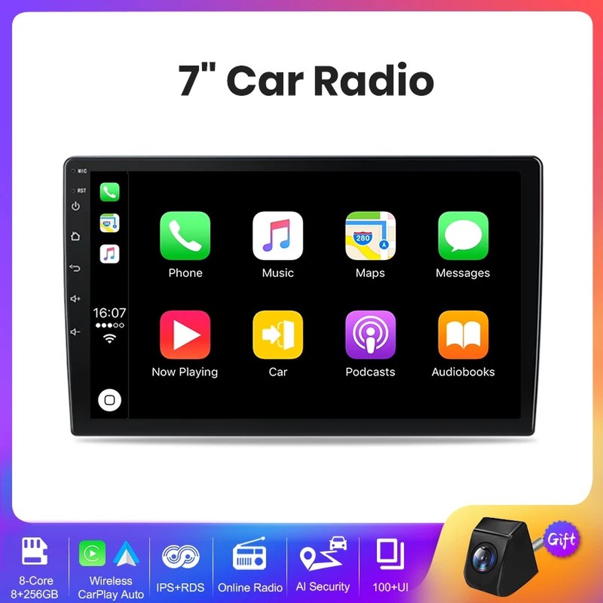 Universal Car Radio - Car Radio with Bluetooth - Car Radio Apple Carplay - Android Auto - 7 Inch