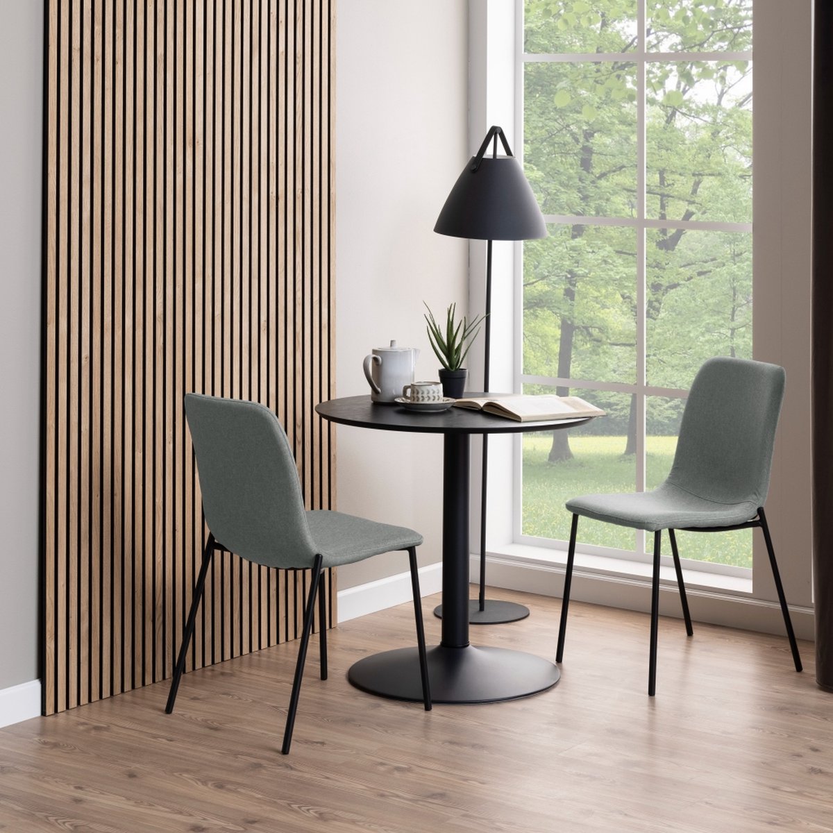 Eettafel Heeze - MDF - Zwart - Ø 80 cm en 75 cm hoog - Rond - Eetkamertafel - Keukentafel