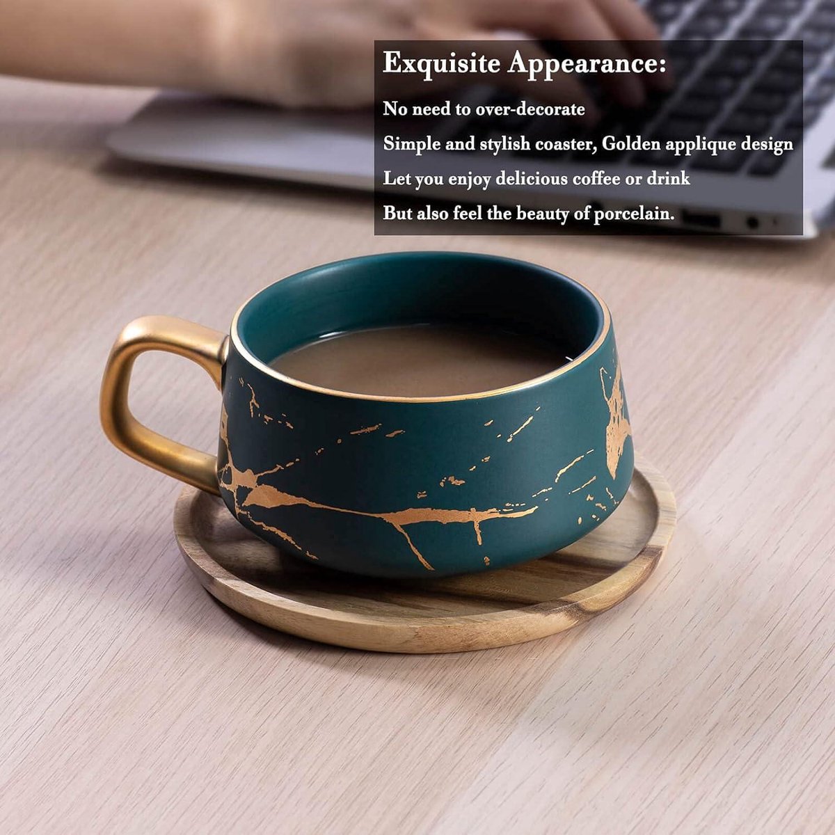 Set van 2 espressokopjes 300 ml cappuccinokopjes marmeren koffiekopjes met schoteltje porselein groen. Koffiekopjes set van 6.