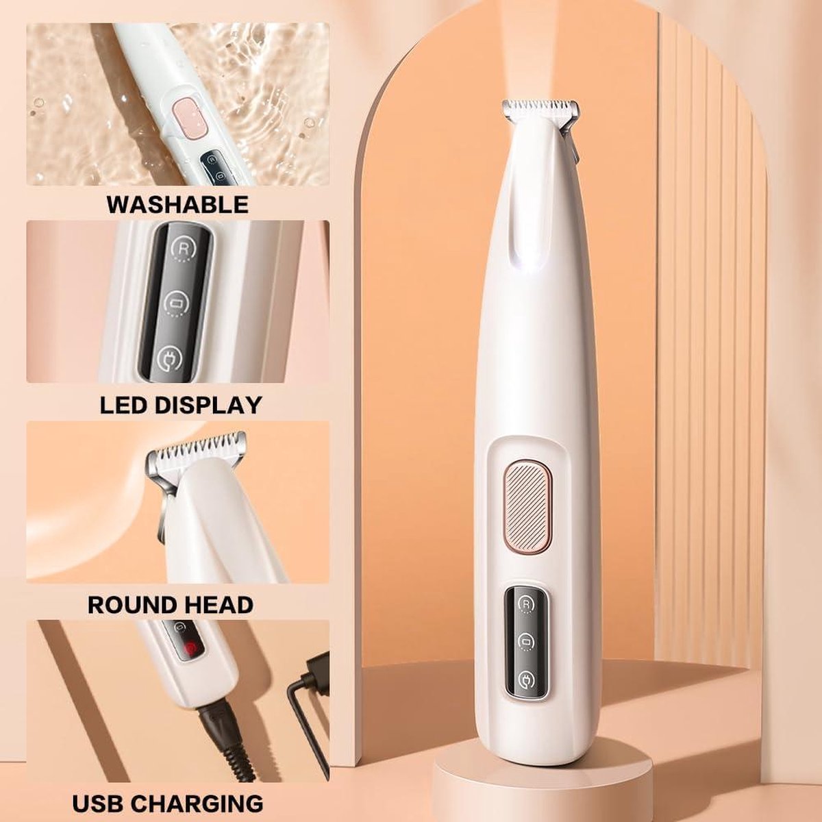 Paw trimmer with LED light waterproof - Rechargeable trimmer for dogs and cats - Paws eyes ears face (white)