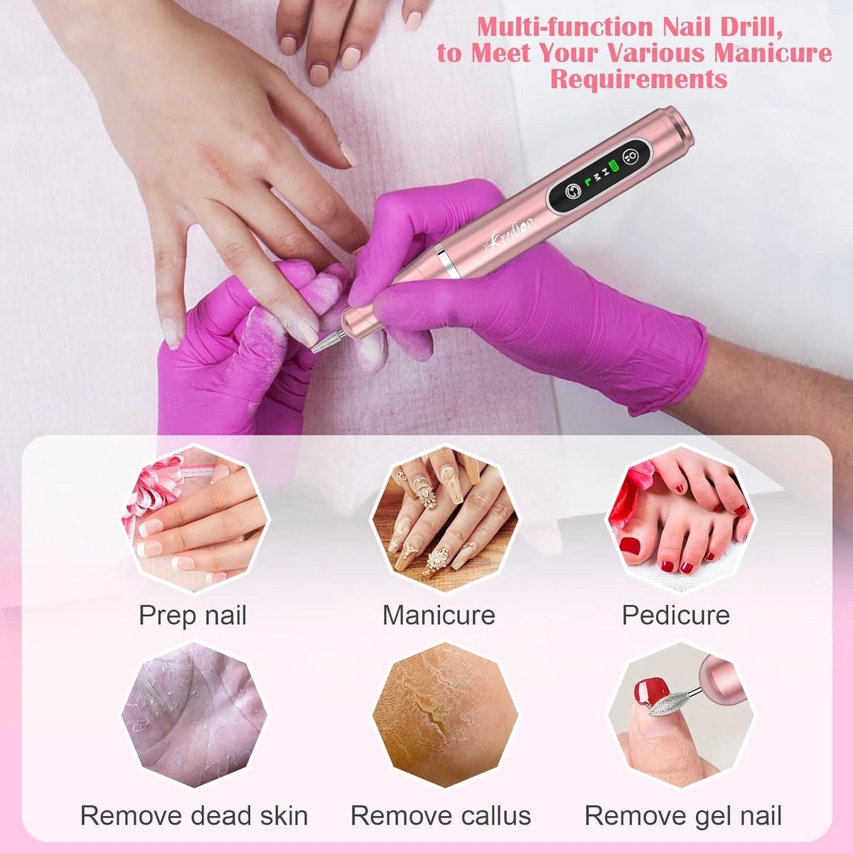 Nail Milling Cutter Draadloze Oplaadbare Elektrische Nagelfrees 20000rpm 10 Bit Pedicureset voor Nagelsriemen Shellac Acryl Gel Beginners - Kredioo