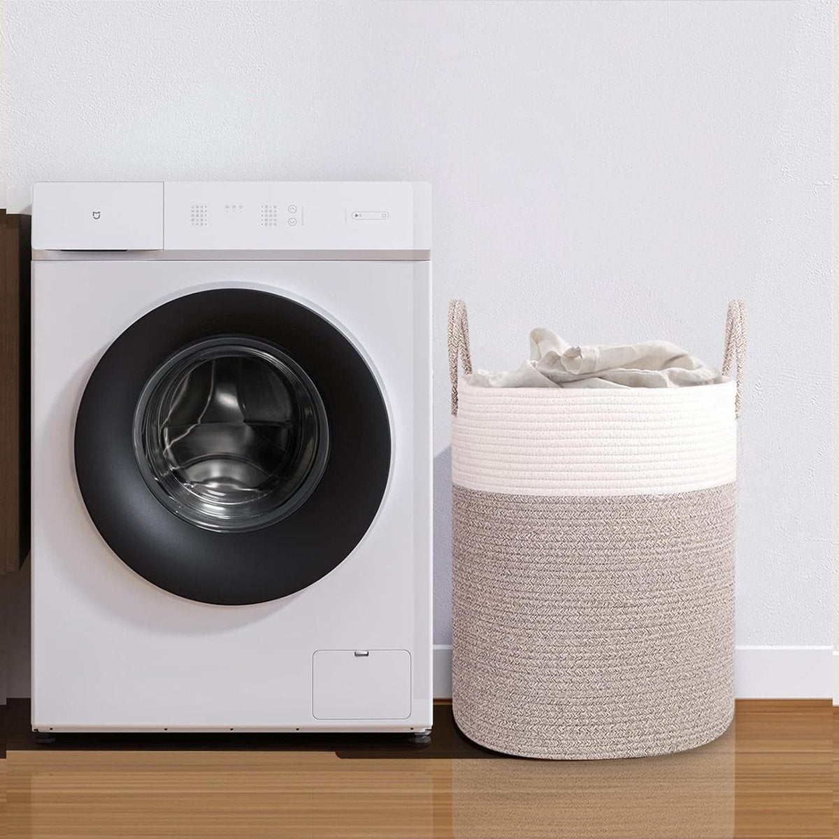 Braided Cotton Laundry Basket, 53 Litres, Laundry Hamper with Handle, Laundry Basket Toy, Laundry Hamper Storage Box for Nursery, Living Room, Bathroom, 46 x 38 cm