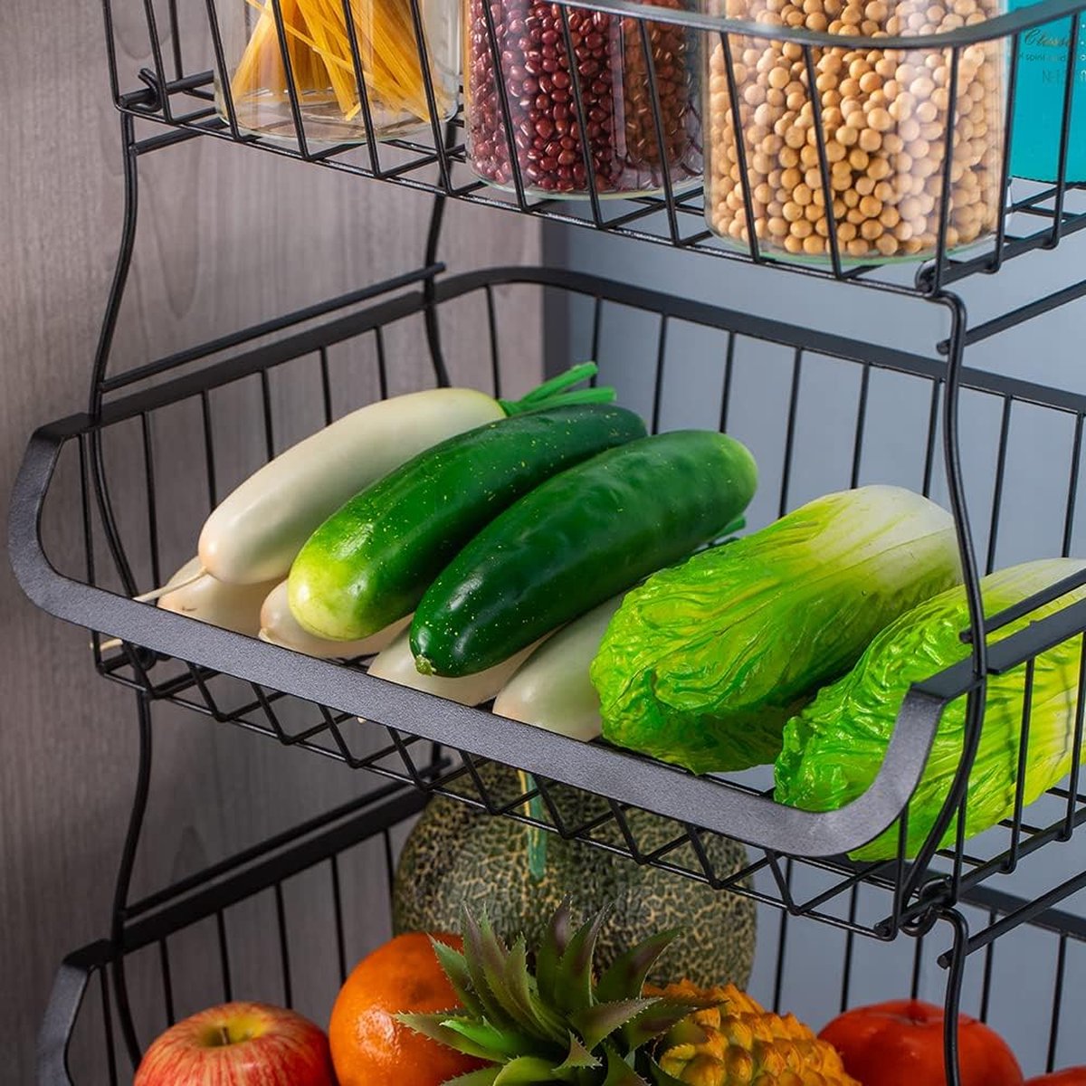 4-laags serveerwagen Keukentrolley op wielen Trolley Keuken Inbouwplank Opbergwagen Hulpprogramma Trolley Fruit- en groenterek Organisatiewagen H80 x B40 x D30 cm voor keukenkantoor