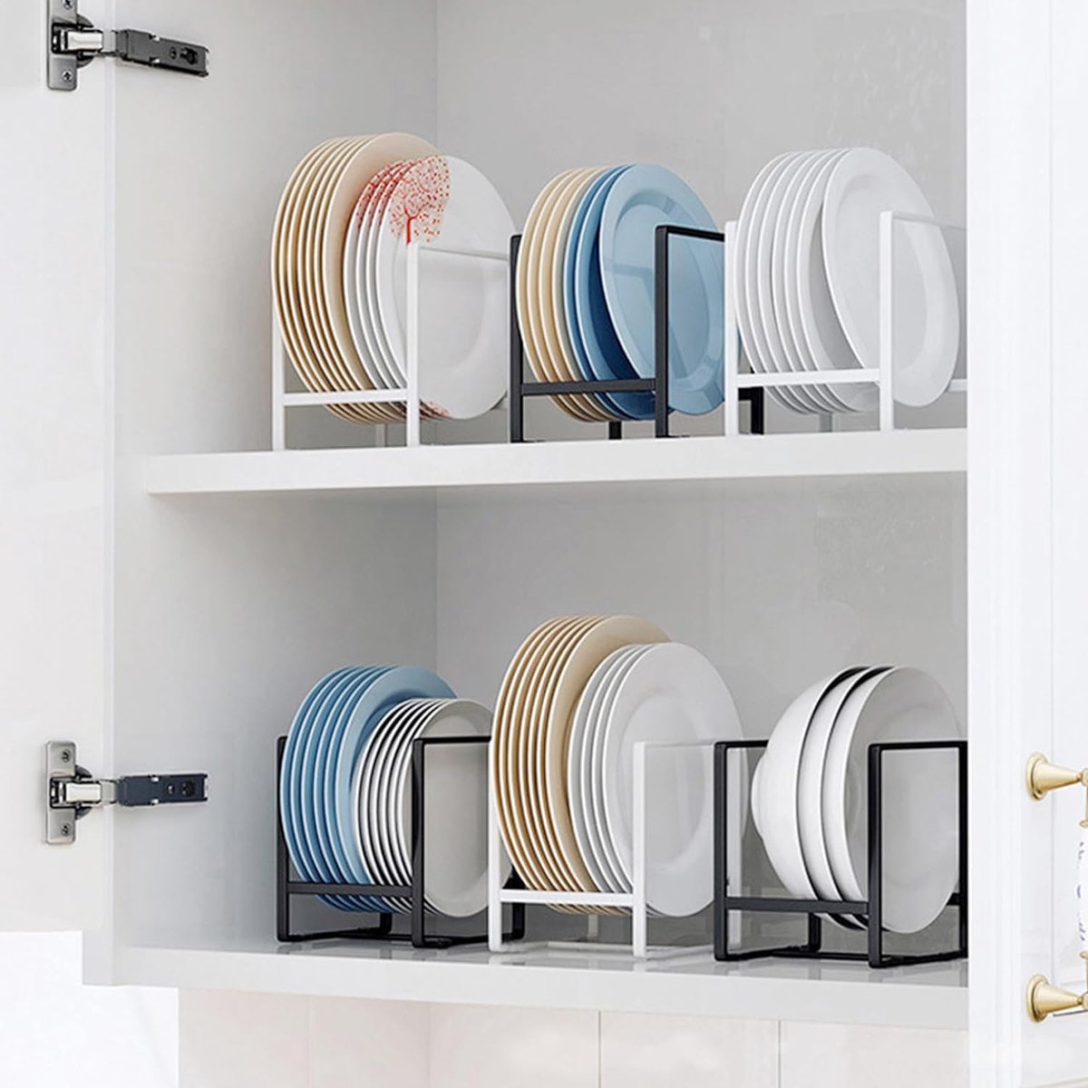 2 stuks bordenhouders, organizer, kast, multifunctionele bordenstandaard, keukenkast, opslag, afdruiprek, servies voor borden, potdeksel, snijplank, houder, zwart (L)