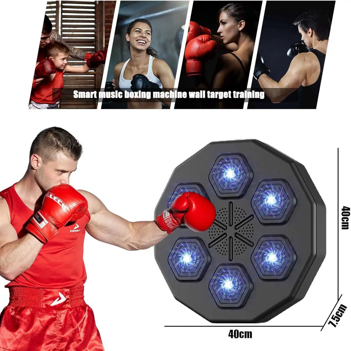 Mygroot - Boxing Machine - Digital Boxing Machine - With Music & Bluetooth - Intelligent Training - Wall Mount - Black - Boxing - Punching Ball - Punching Bag - Boxing Machine - Box Machine - Boxing Machine with Music