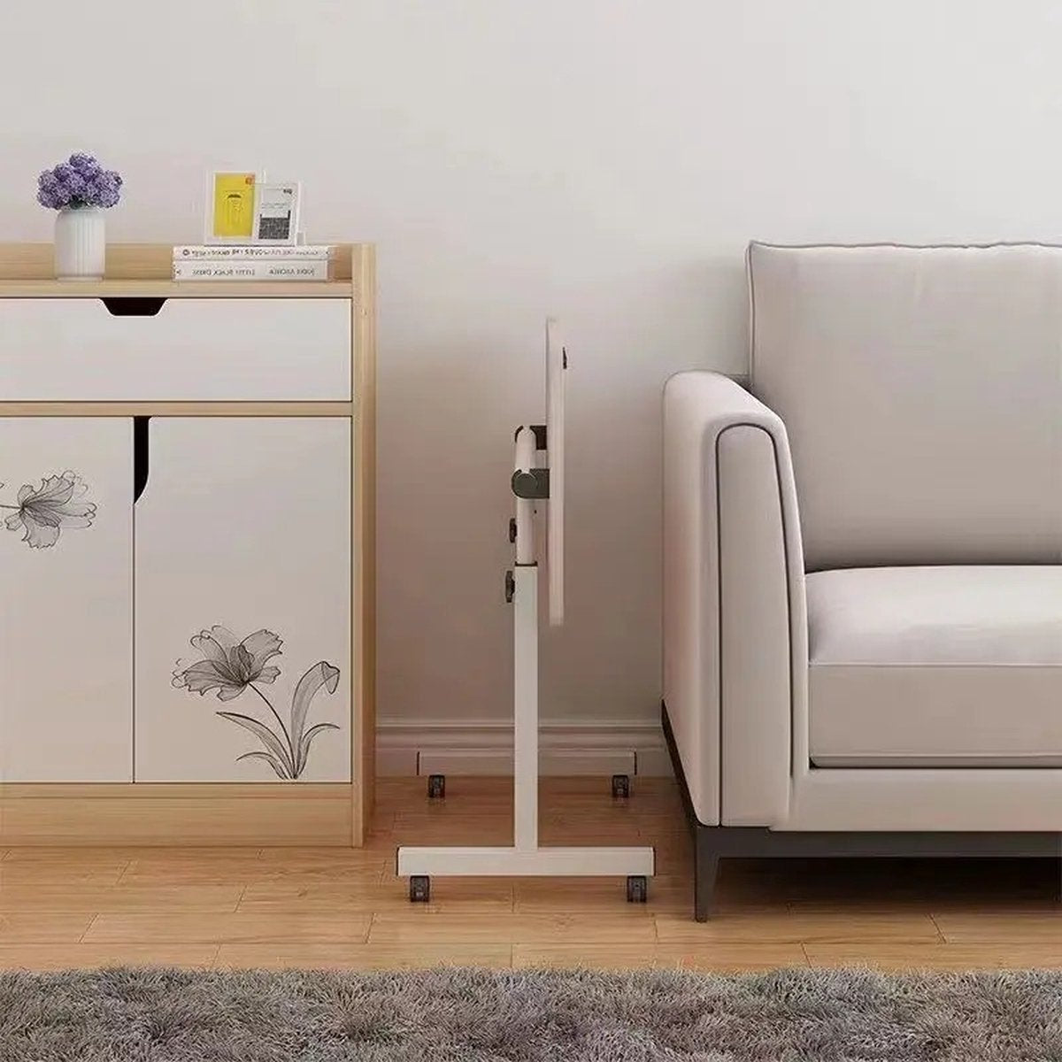 Bedside table - Bedside table with wheels - Laptop Table - Laptop Stand - Laptop Desk - Mobile - Height Adjustable - For Working from Home - White