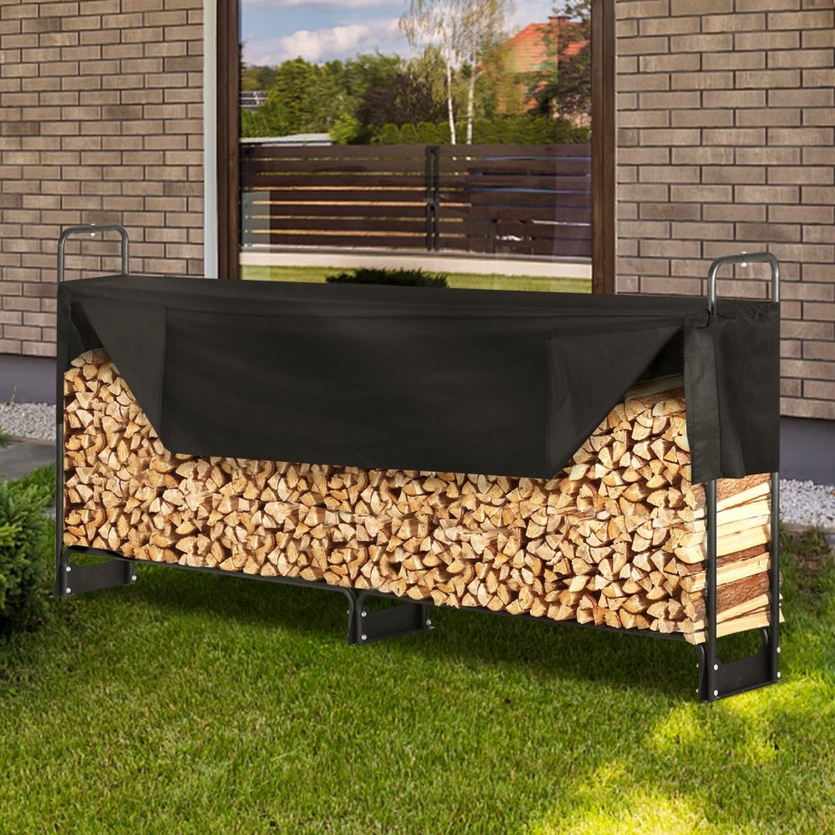 brandhoutrek metaal 259x36x117cm brandhoutrek stalen frame gepoedercoat brandhout onderdak 300kg met waterdichte hoes stapelhulp houten onderdak voor veranda tuin terras tuin