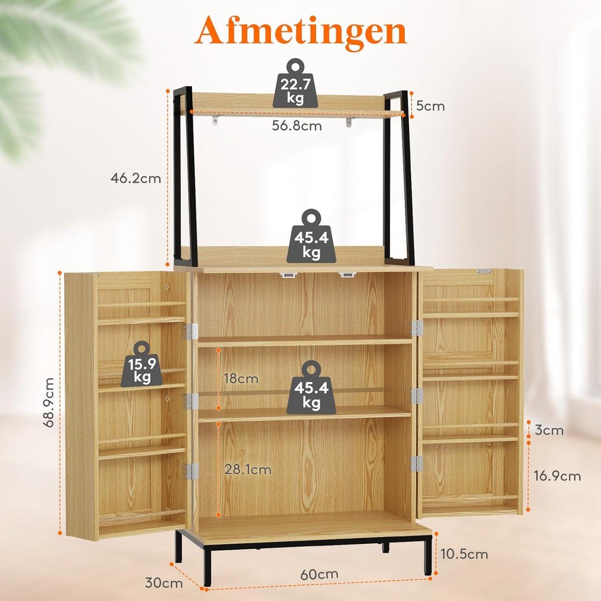 49.6" Kitchen Pantry Rattan Doors Adjustable Shelves Microwave Stand Coffee Bar Cabinet Natural microwave cabinet