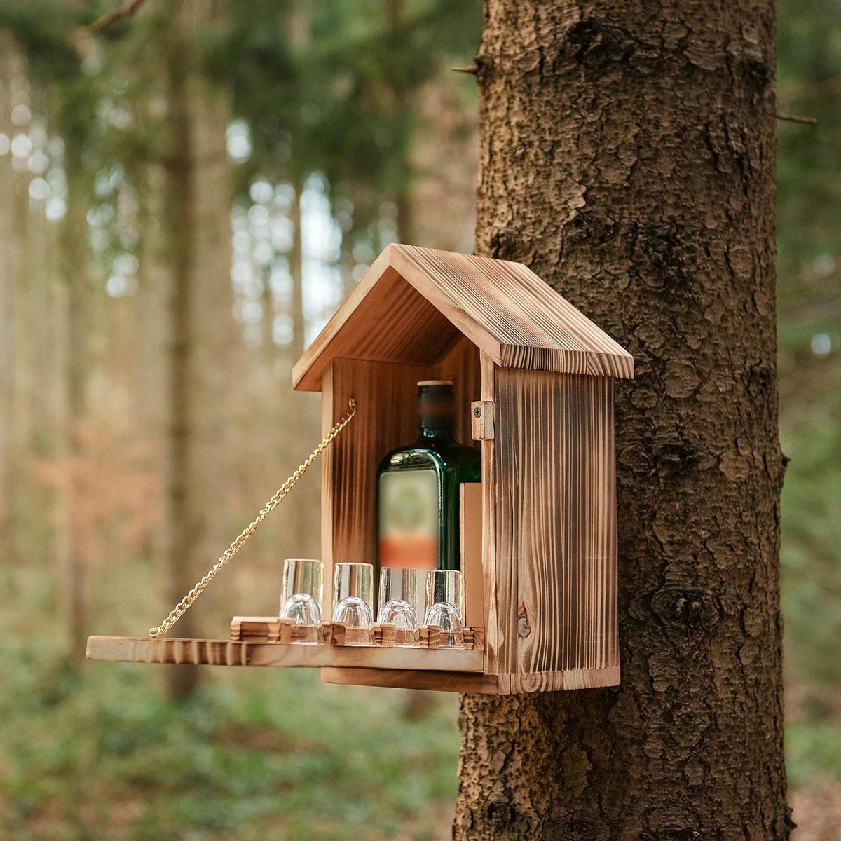 SG-Fun Vogelhuis Schnapps Bar Minibar - Grappige Houten Twitter Box inclusief Shotglaasjes - Barkaart Tuin Gadgets Alcoholcadeaus voor Mannen