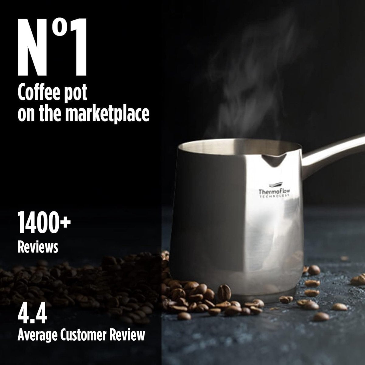 Stainless Steel Induction Moka Pot, 700ml Modern Turkish Cezve Coffee Pot with 3-Layer Steel Bottom, 700ml