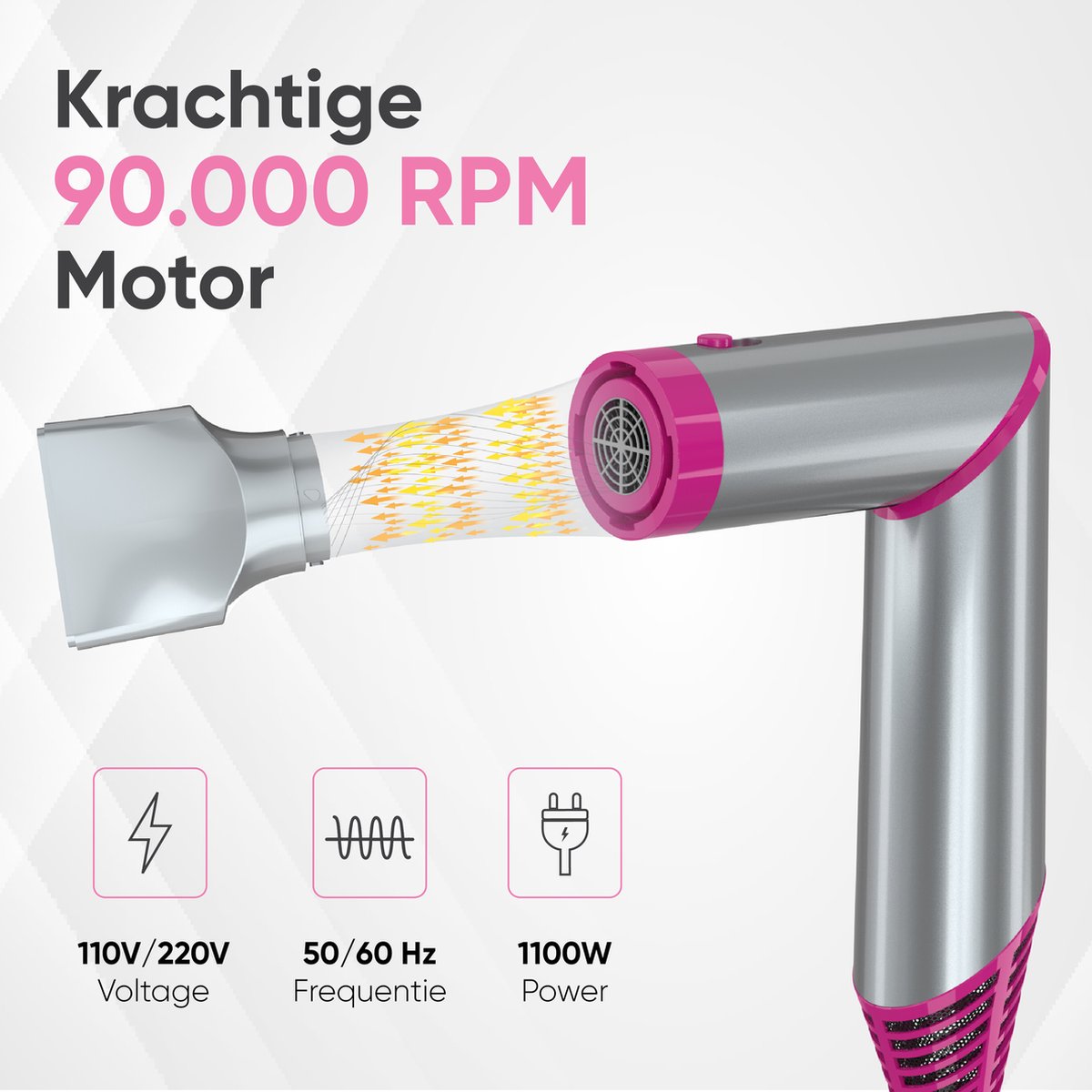 VENEUX® 6-1 Föhnborstel - Airstyler - Krulborstel - Grijs / Roze - Krultang
