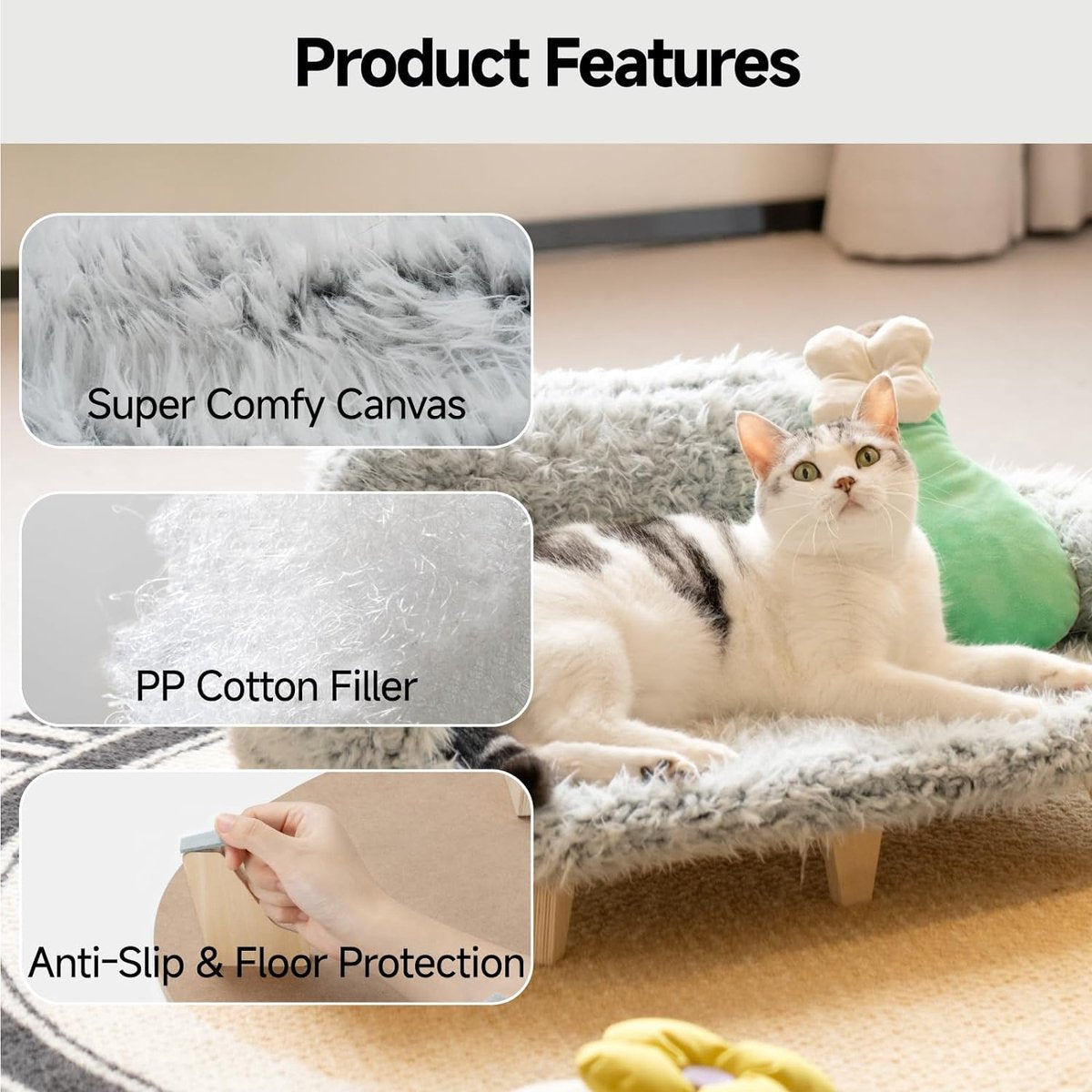 Cat sofa with stable wooden legs, cat chair bed, plush cat bed, warm and soft cat sofa for small dogs and cats, loadable up to 15 kg, grey