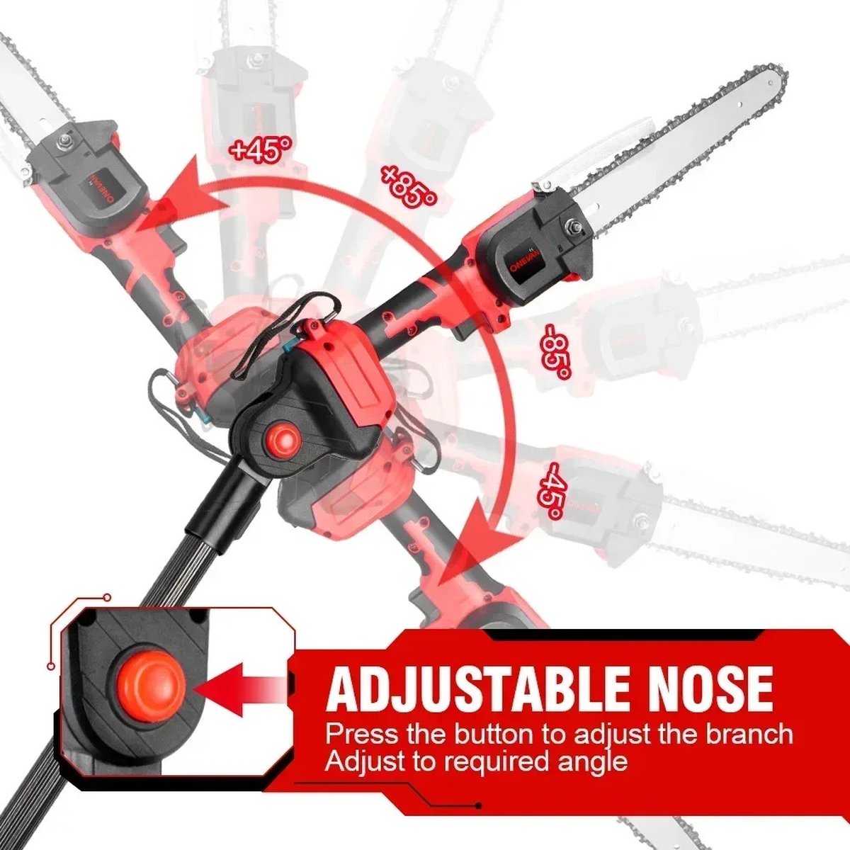 Eszenzics™ Krachtige Telescopische Kettingzaag - Incl. 2x Accu 18V - 4500W - Borstelloos - Verstelbare zaaghoek - Tot 30 cm doorsnee - Snoeien - Zagen
