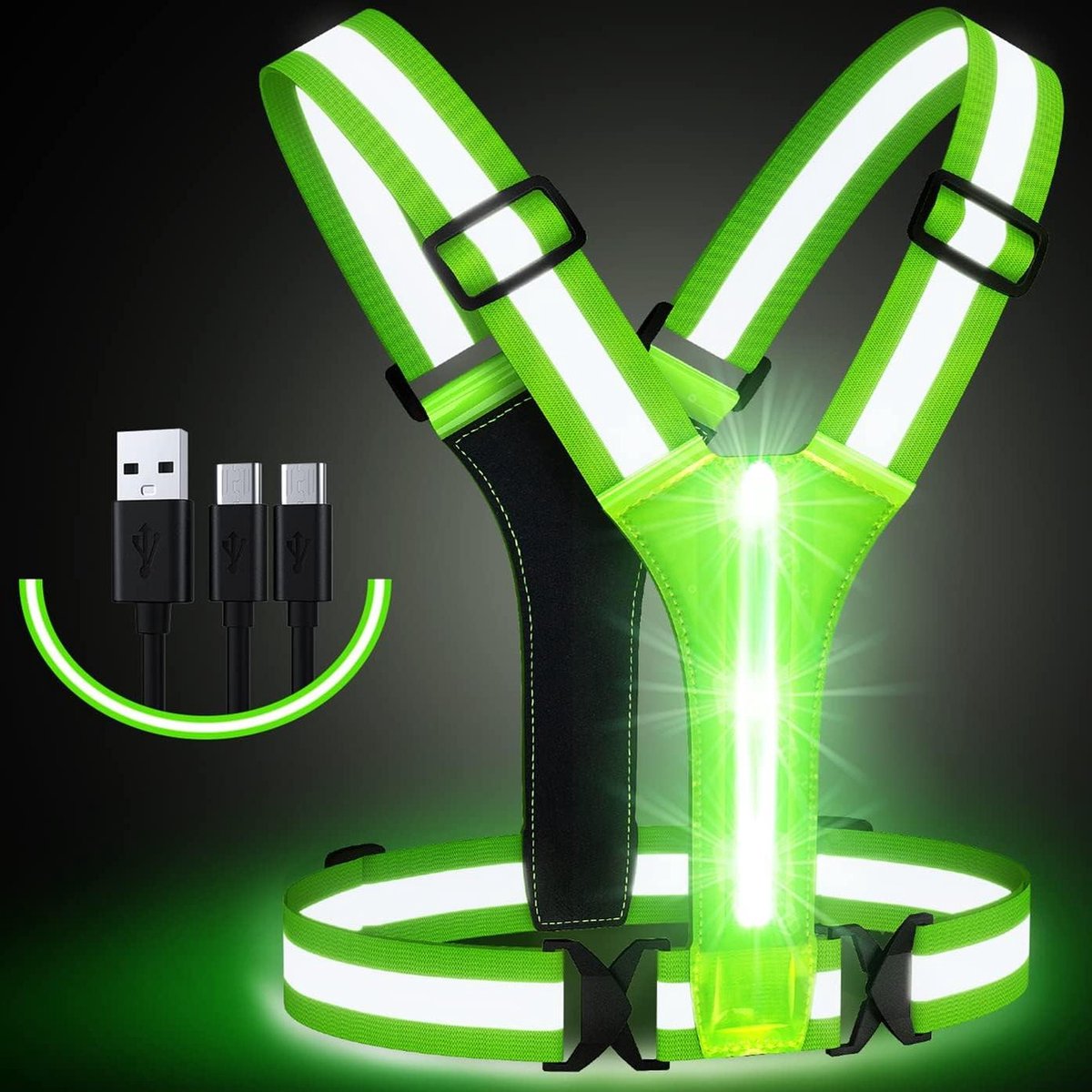 Reflective Vest Running Gear USB Rechargeable - High Visibility - Adjustable Waist/Shoulder - Jogging Running Cycling Walking Motorcycle Running Light