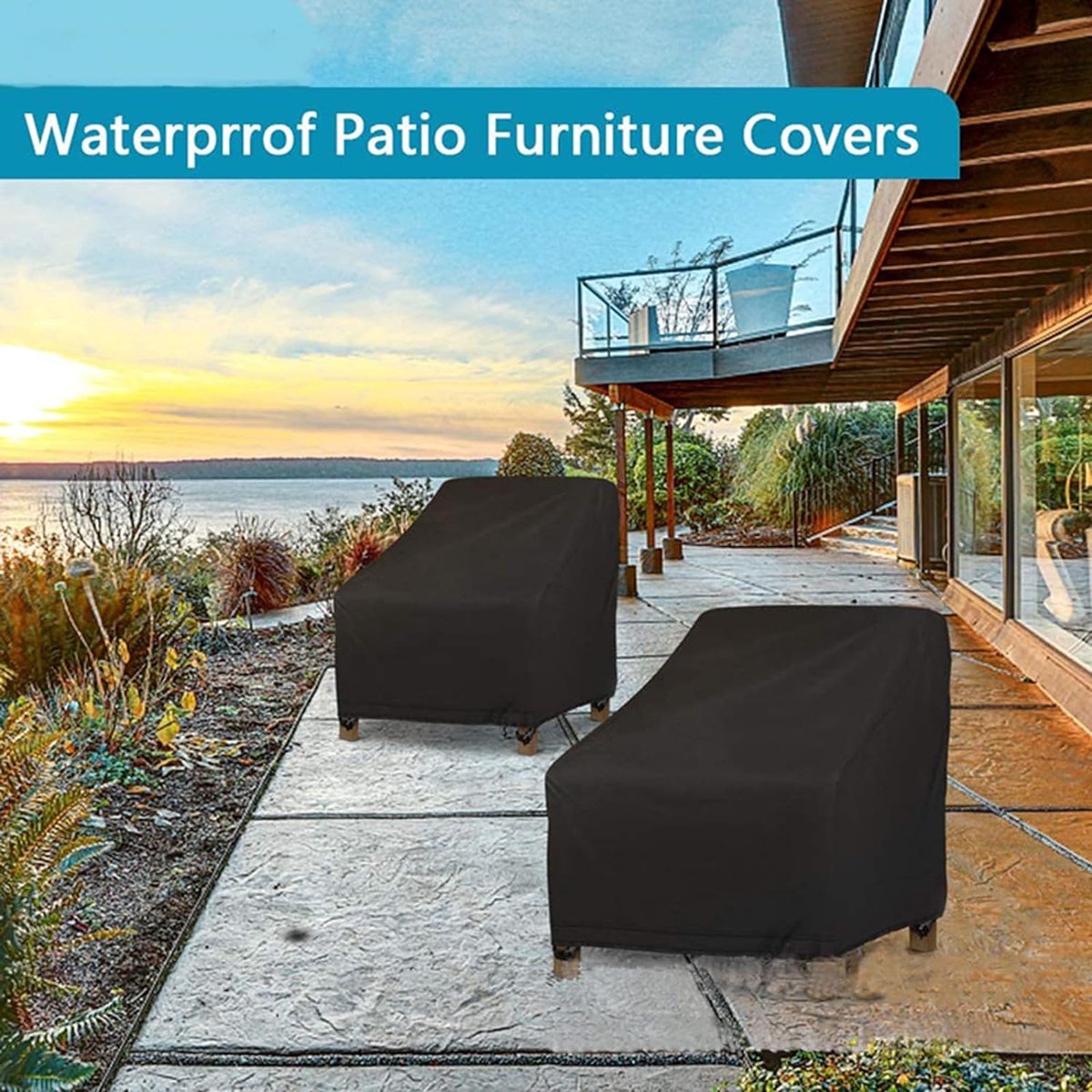 2 stuks beschermhoes voor tuinstoelen, afdekking voor tuinmeubelen, 420D Oxford, waterdicht, winddicht, uv-bescherming, voor tuinstoel, stapelstoelen