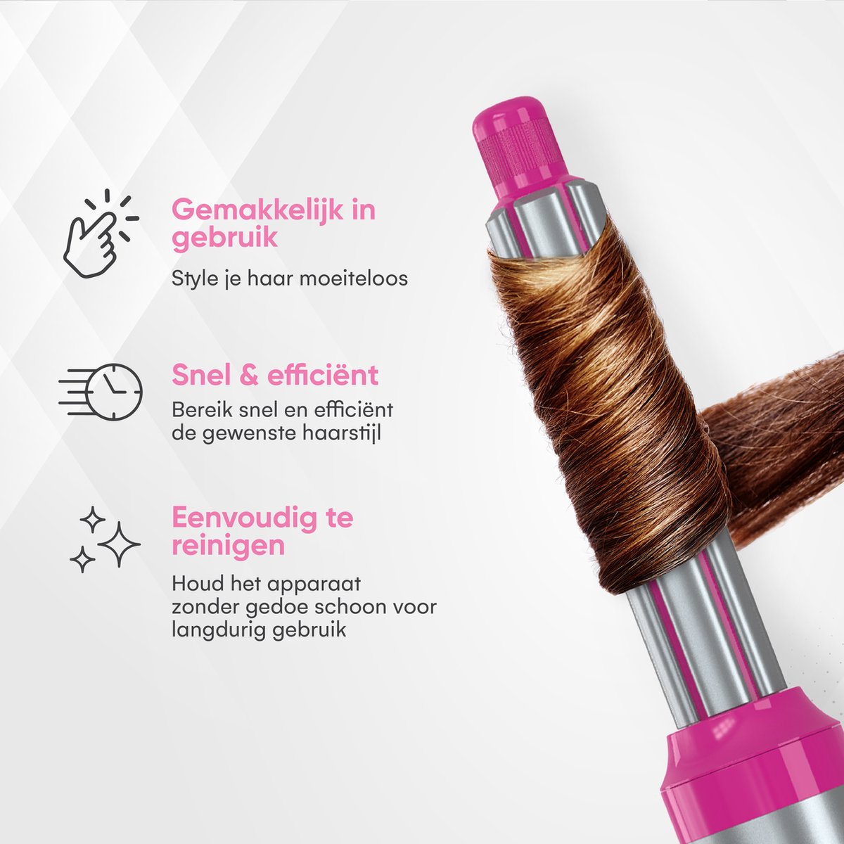 VENEUX® 6-1 Föhnborstel - Airstyler - Krulborstel - Grijs / Roze - Krultang