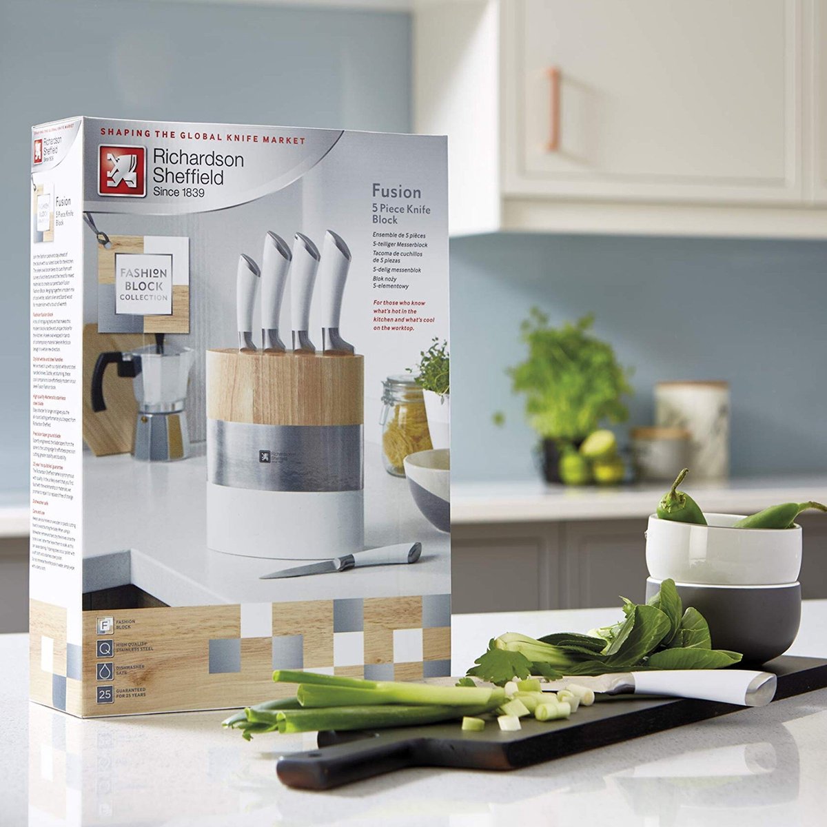 Richardson Sheffield - Fusion 5-Delige Messenset met Blok - Wit en Hout