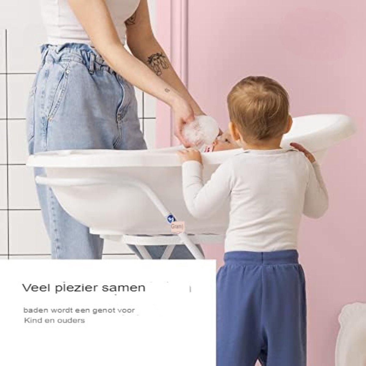 Babybad met standaard - Baby bad met standaard - Babybad set - Baby badje met standaard - Baby badset - 4-delige set - Wit