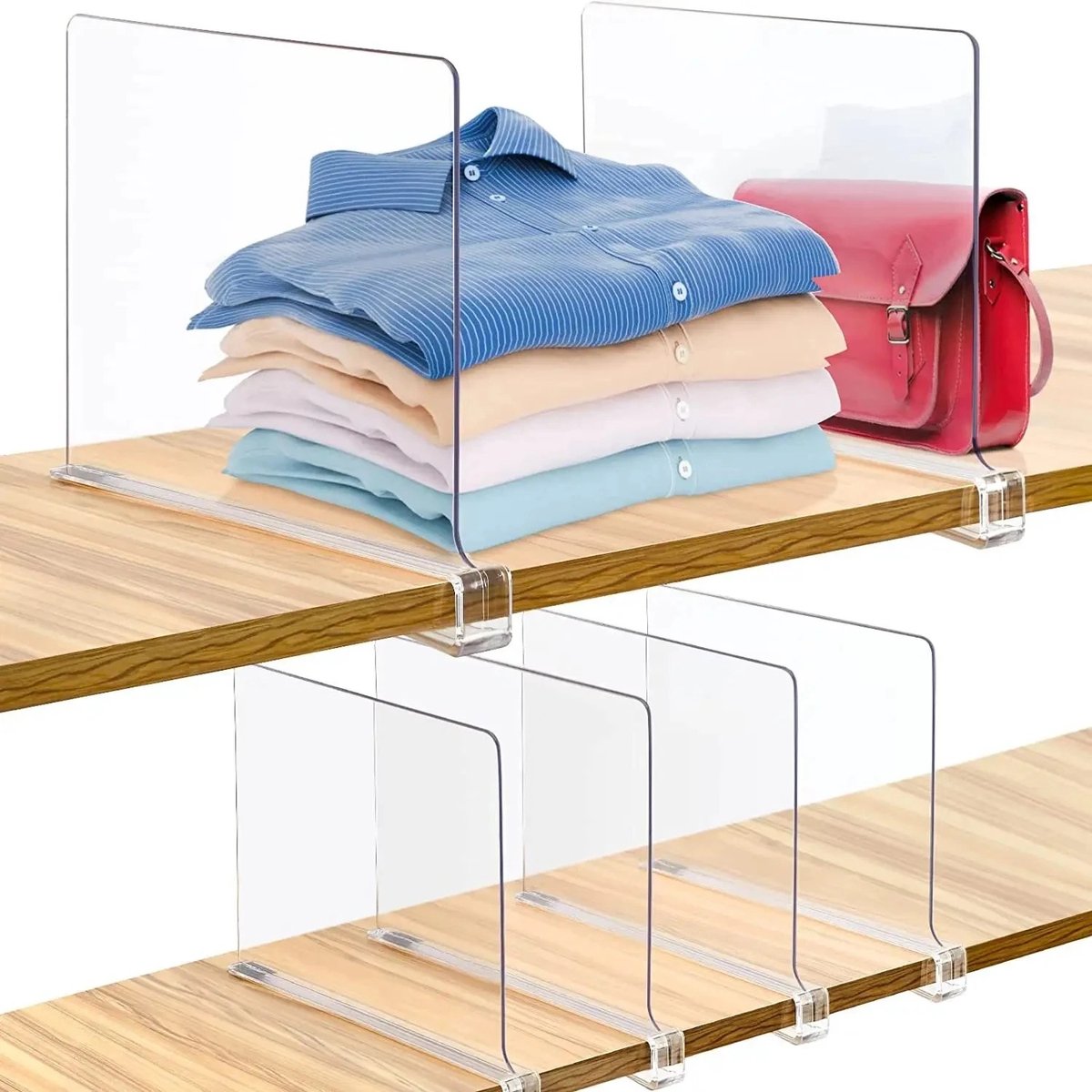 Shelf Divider - 12 Pieces - Transparent - Acrylic - Wardrobe Organizer - Shelf Organizer - Book Stand - Shelf Divider